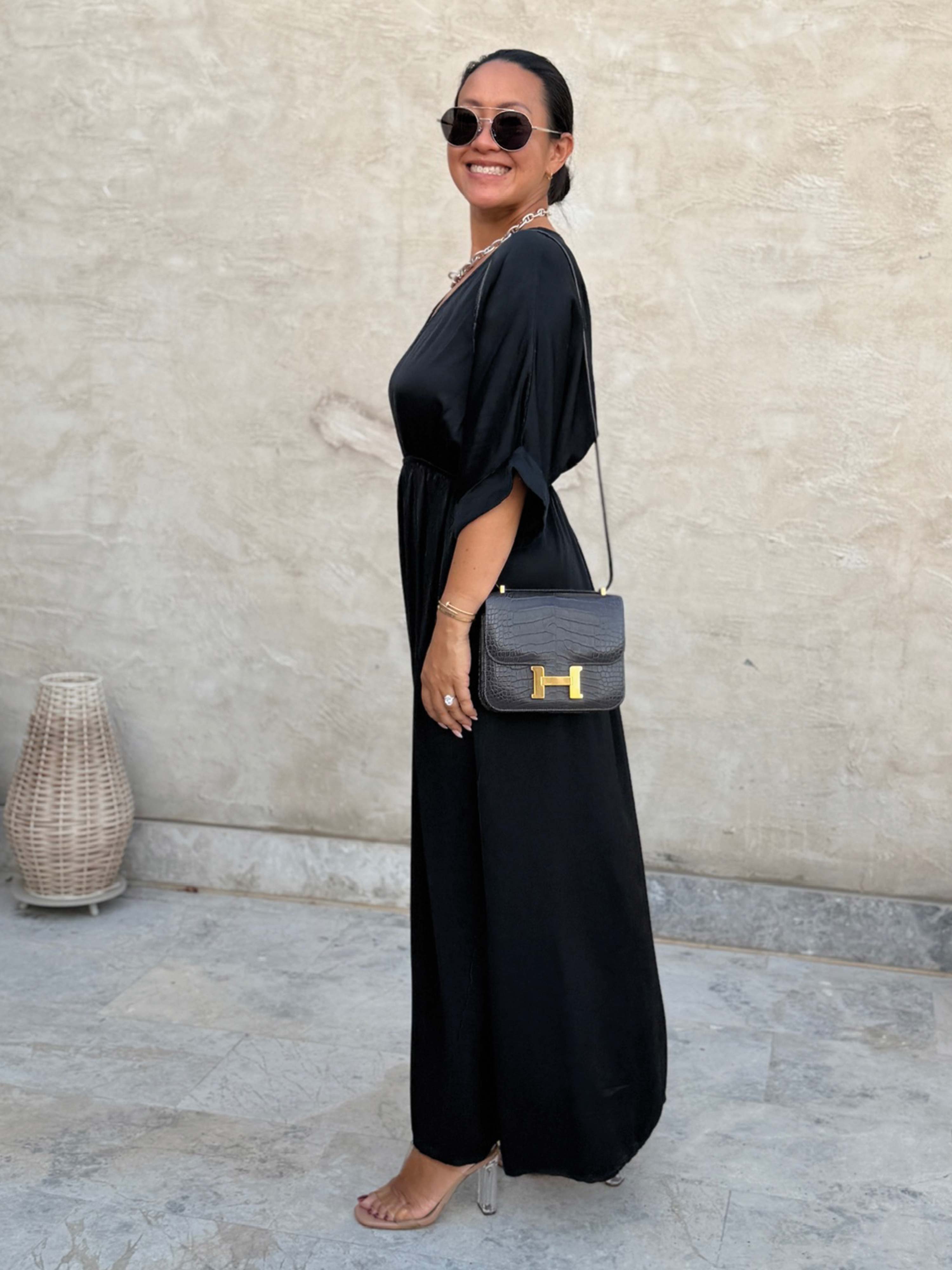 Viskose Kleid mit V-Ausschnitt - ONESIZE - Schwarz