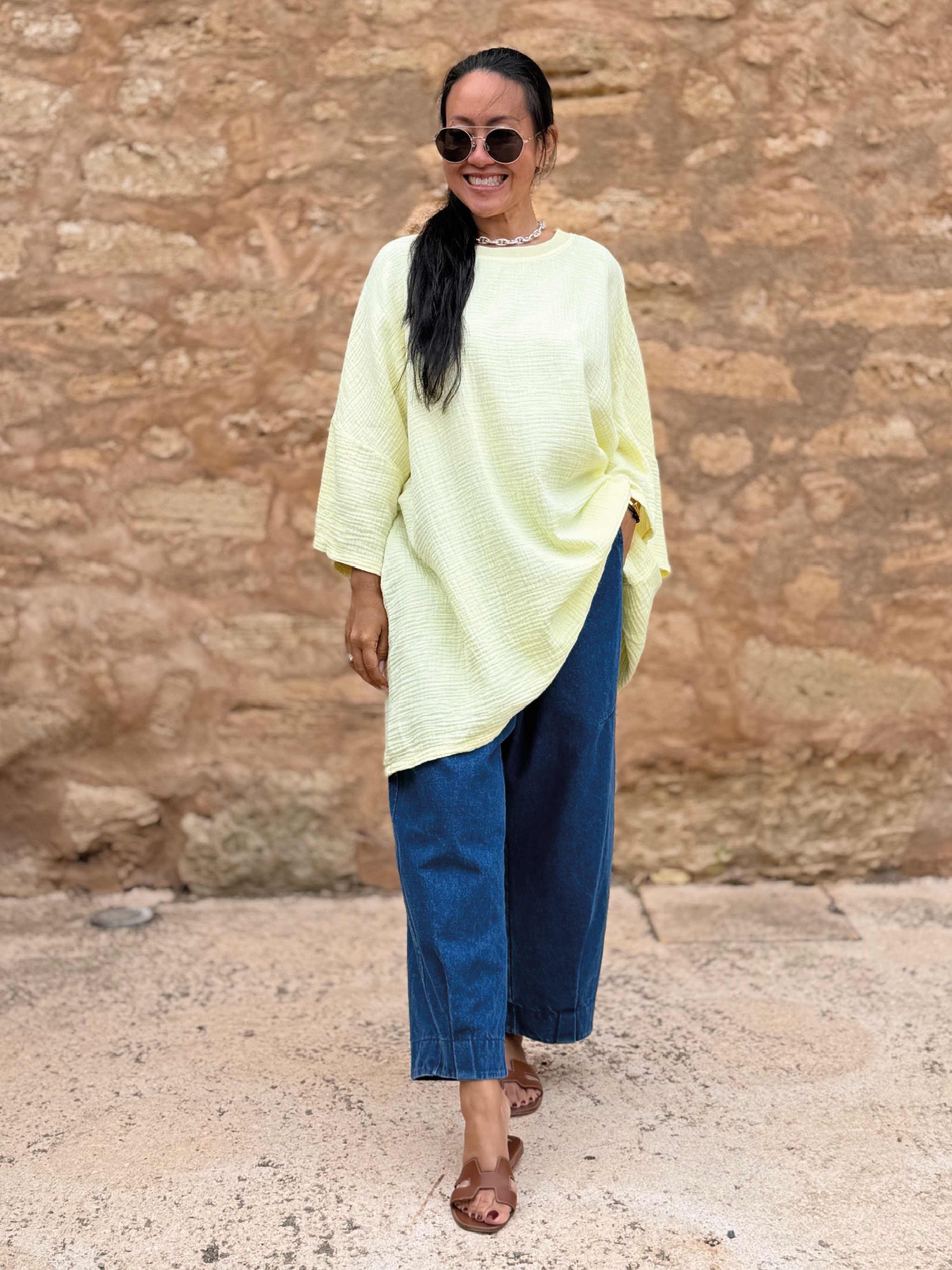 Musselin Oversize Kurzarm Shirt - Butter Yellow
