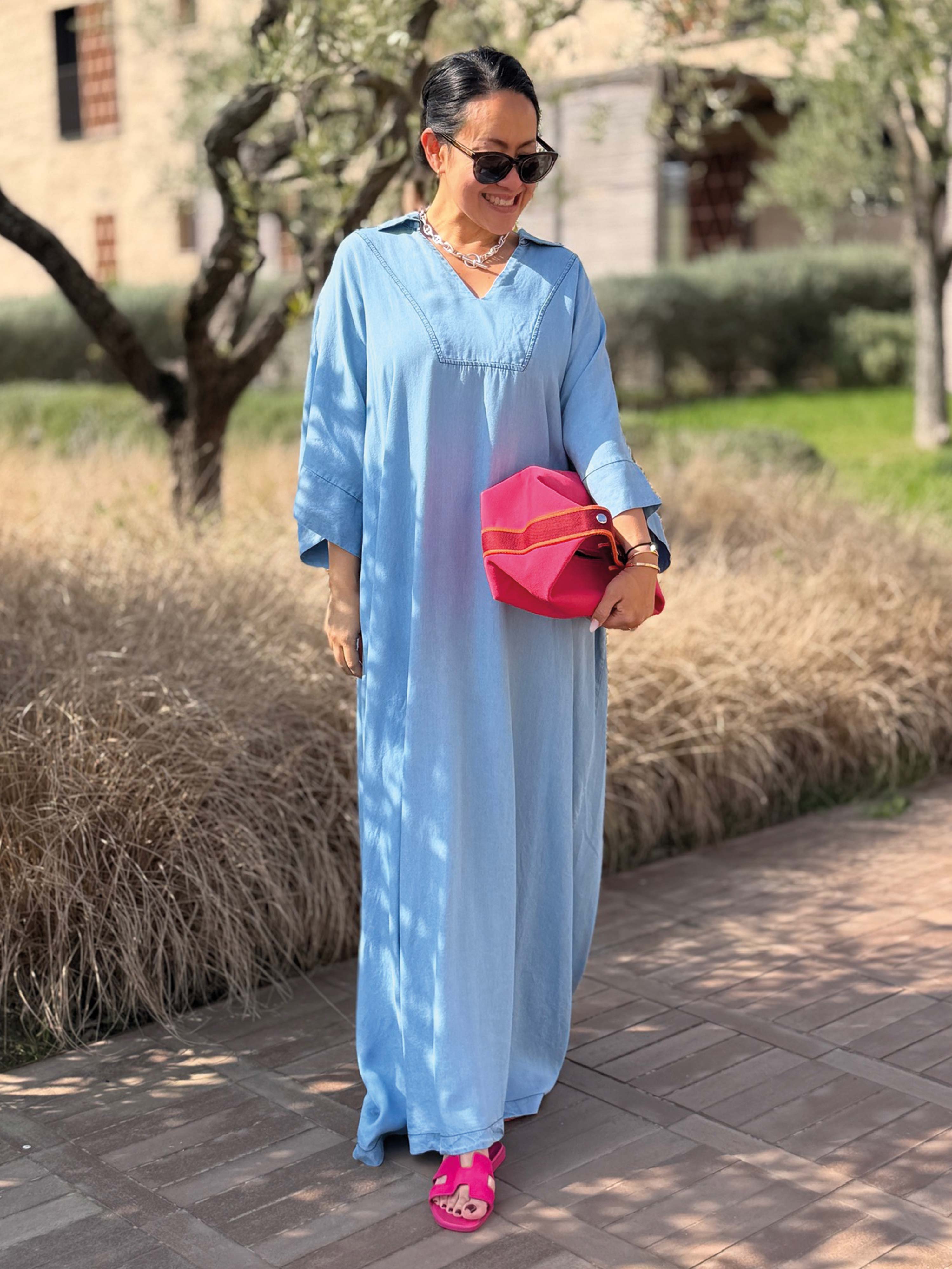 Lyocell Oversize Hemd Tunika Long - Blue