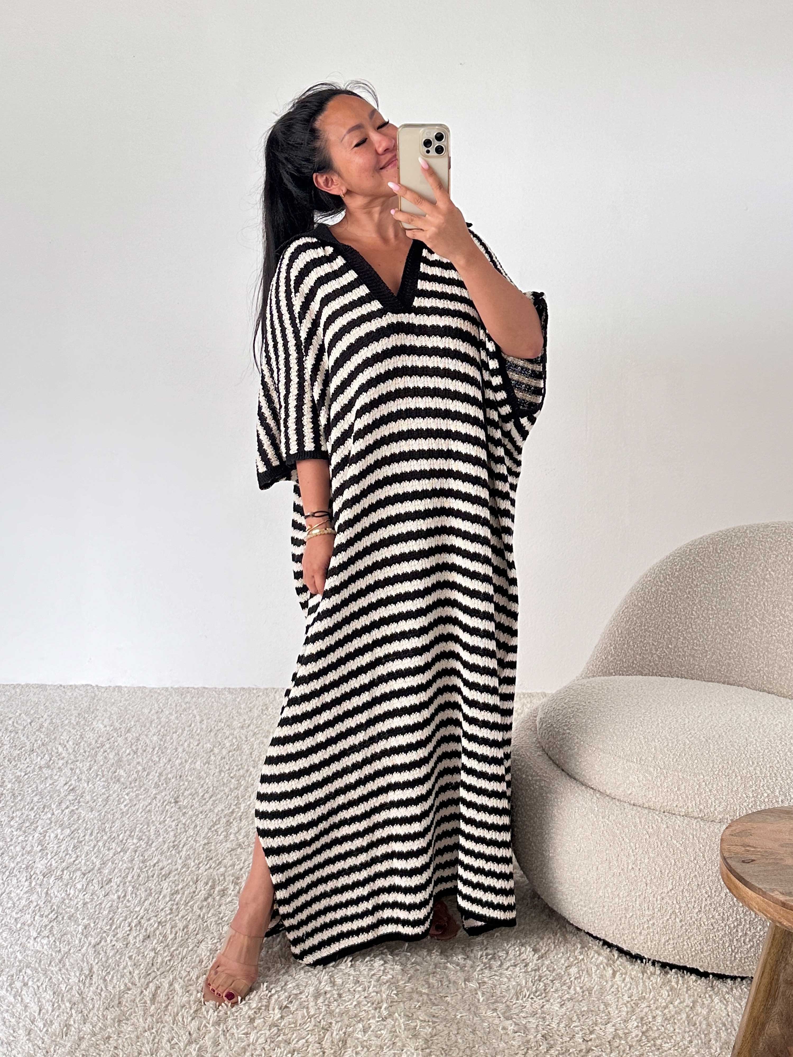 Häkelkleid Manacor - CURVY - STRIPES Schwarz