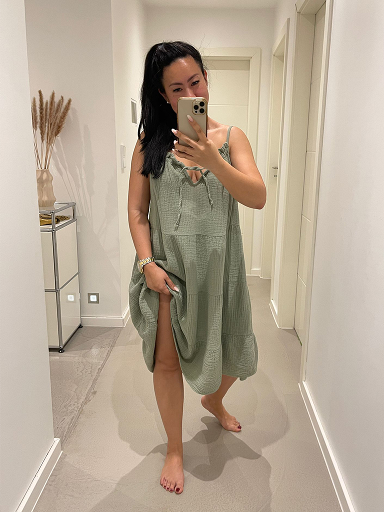 Musselin Trägerkleid - Korfu - Matcha
