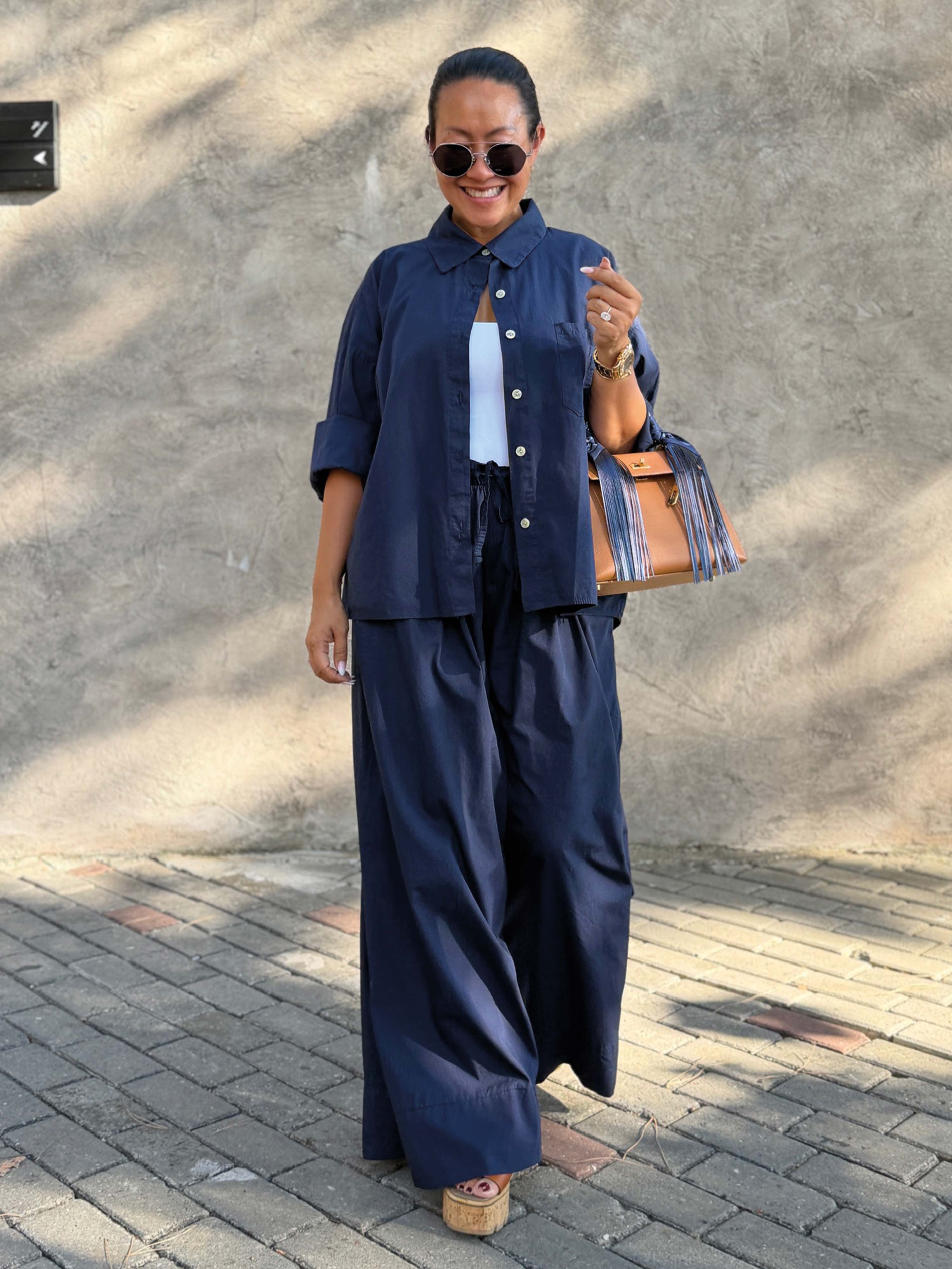 Basic Oversize Cotton Palazzo Hose - Navy