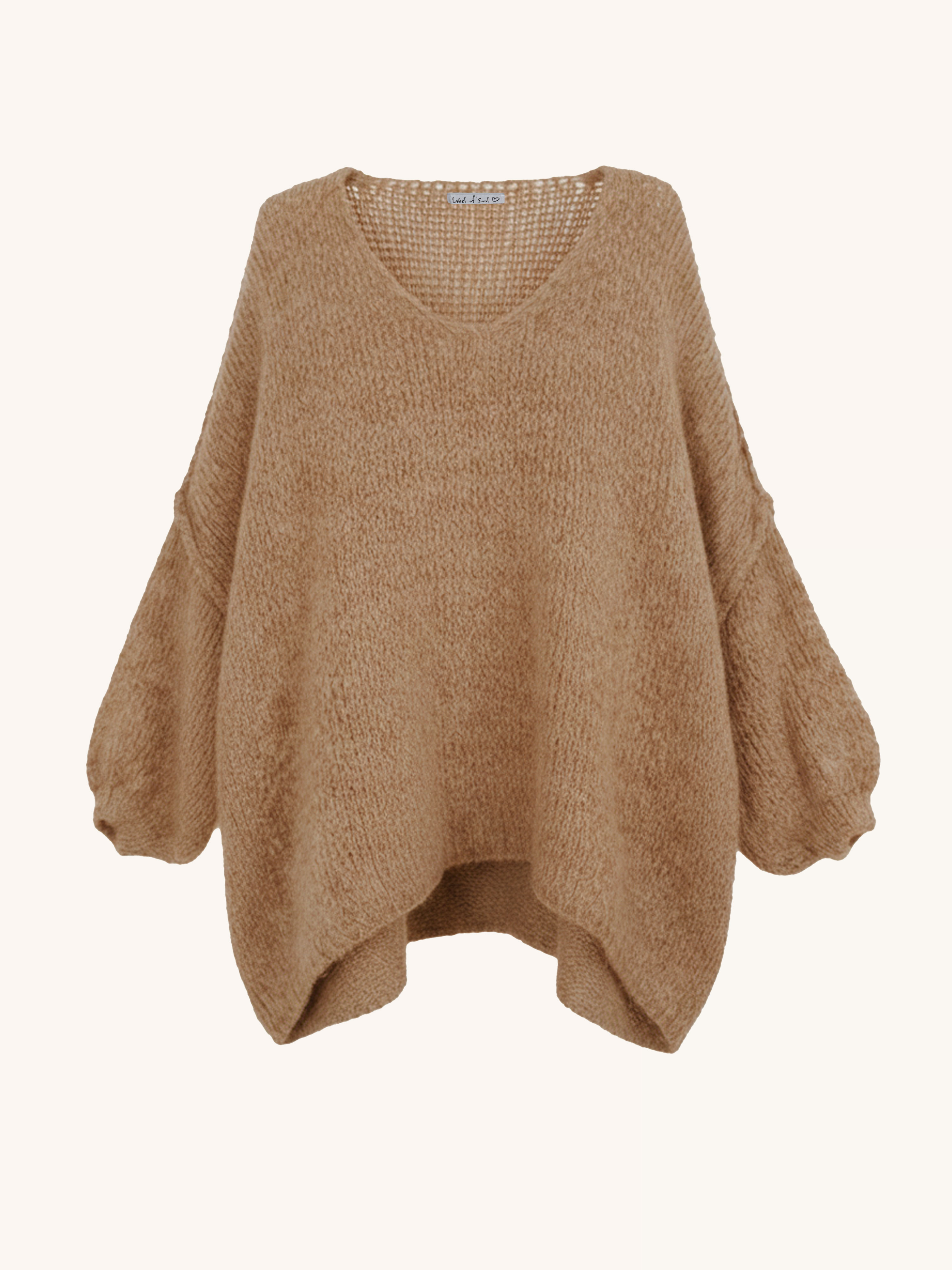Oversize Strickpullover mit V-Ausschnitt FLAUSCHI TALL - Camel Oversize Strickpullover mit V-Ausschnitt FLAUSCHI TALL - Camel