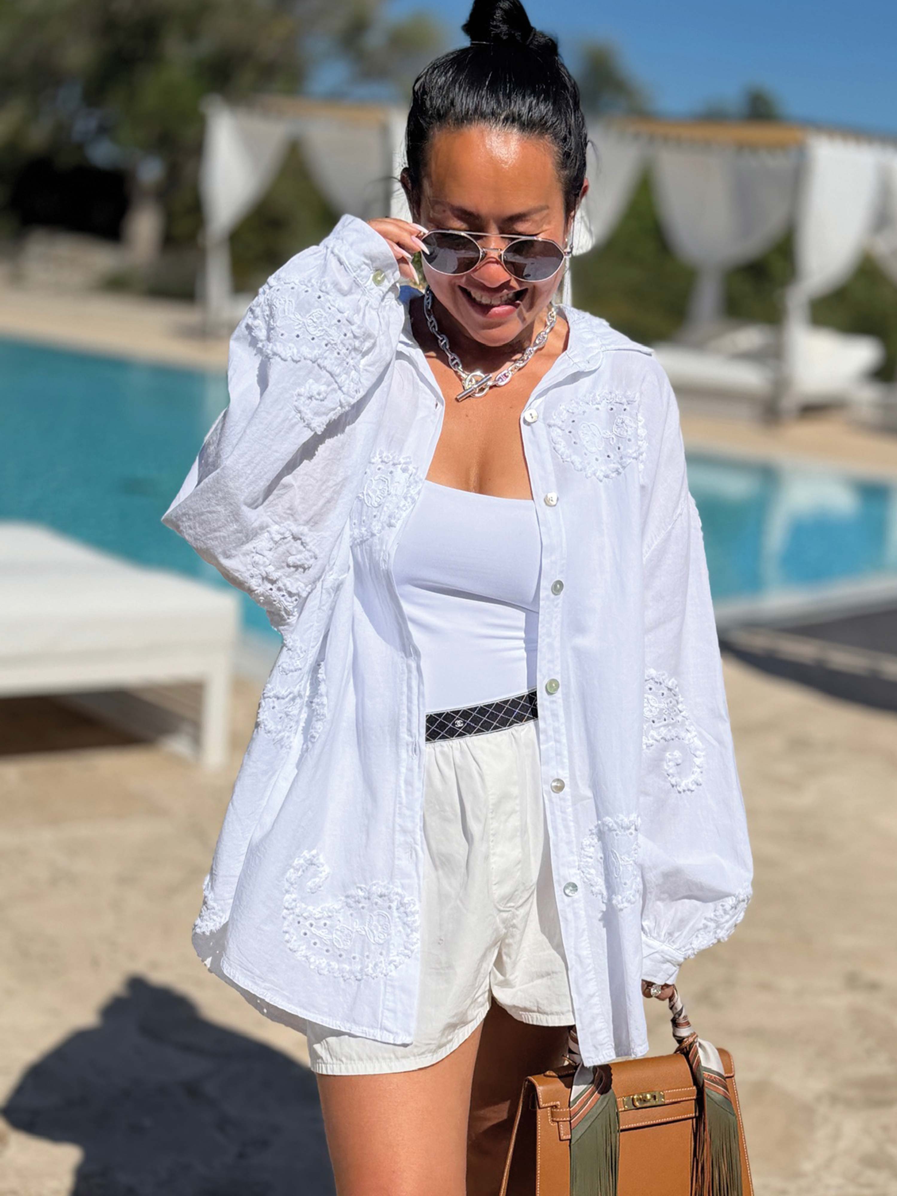 Cotton Oversize Midi Bluse - OHANA - Weiss