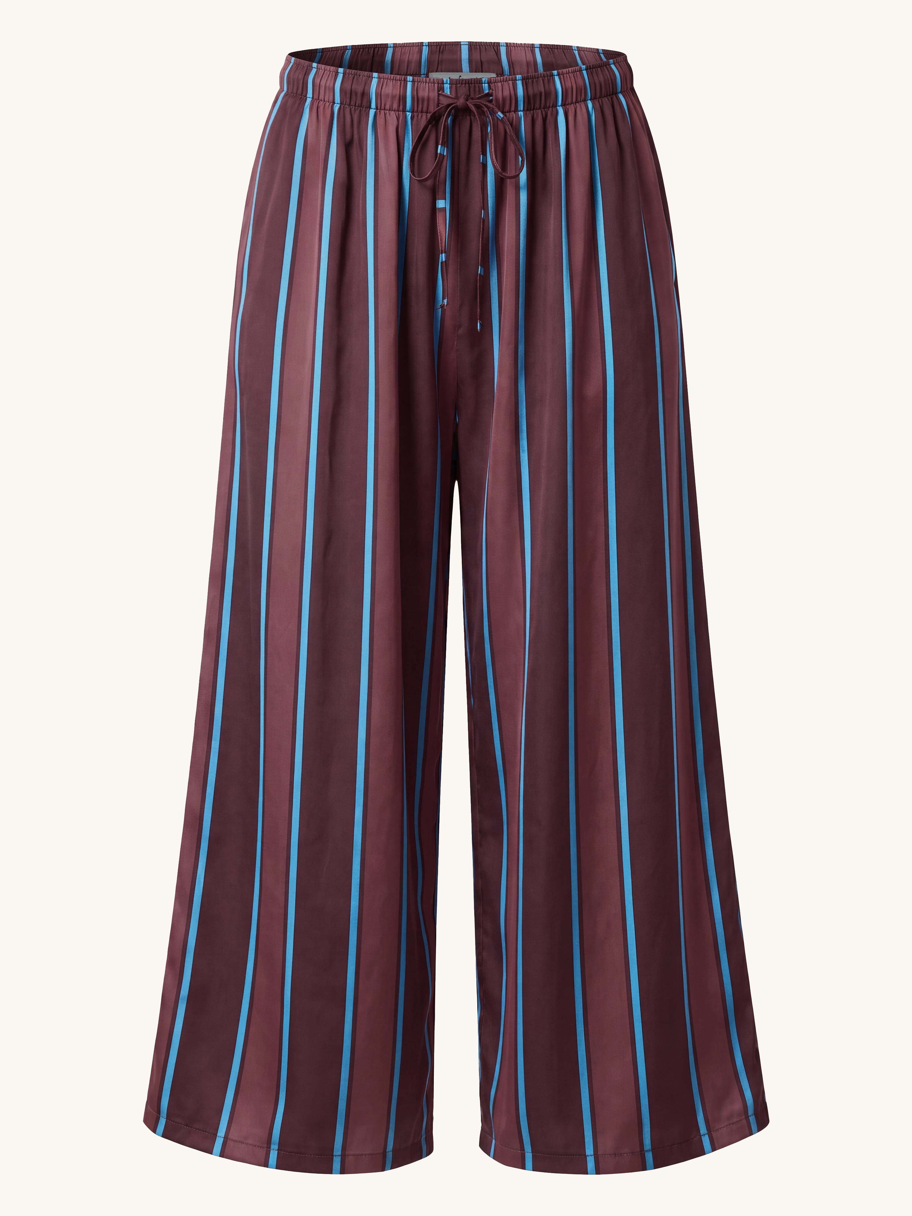 Viskose Palazzo Oversize Hose mit Seidenanteil - STRIPES - Schoko