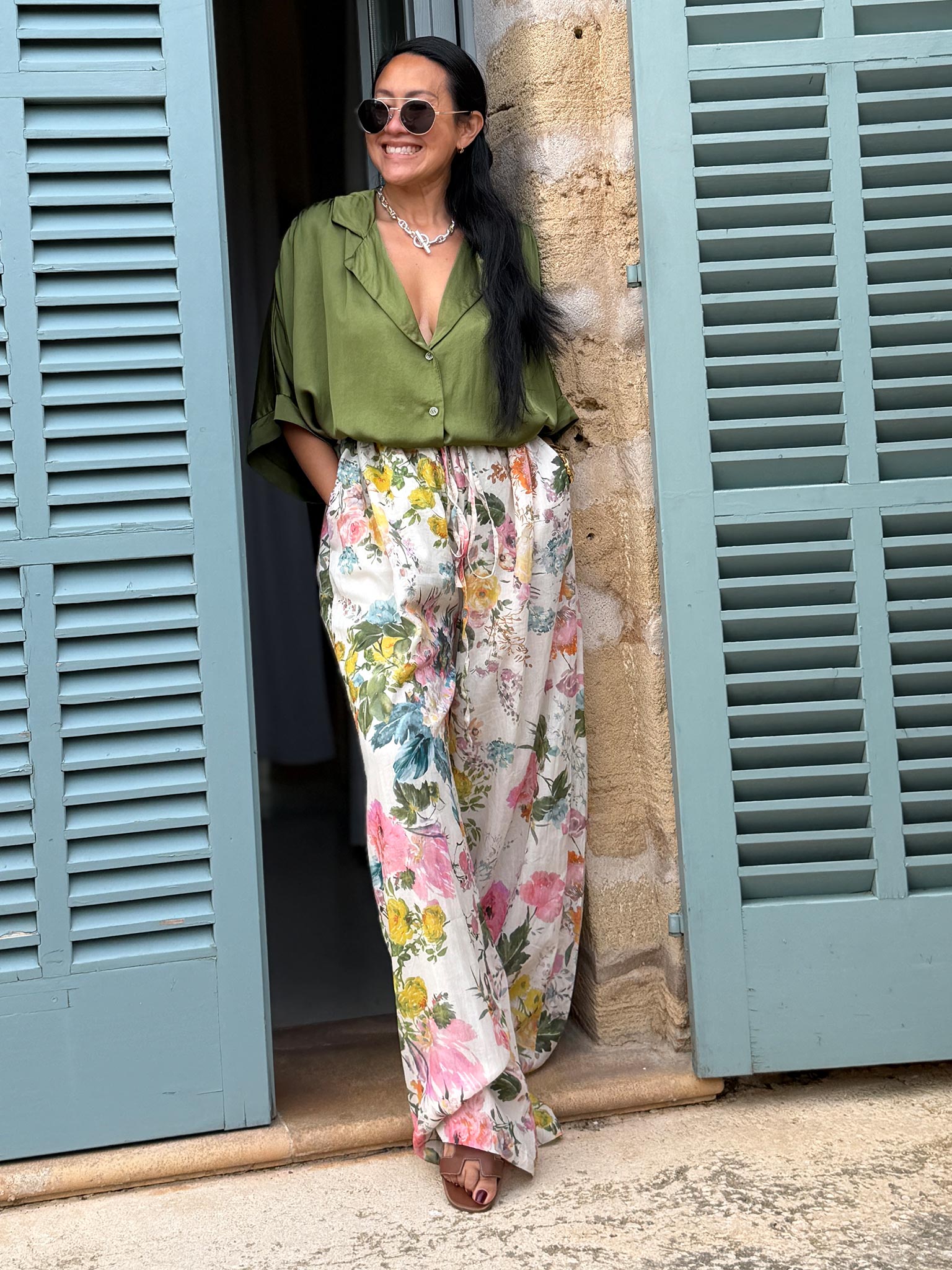 Cotton Palazzo Oversize Hose - POETRY BLOOM - Oatmeal