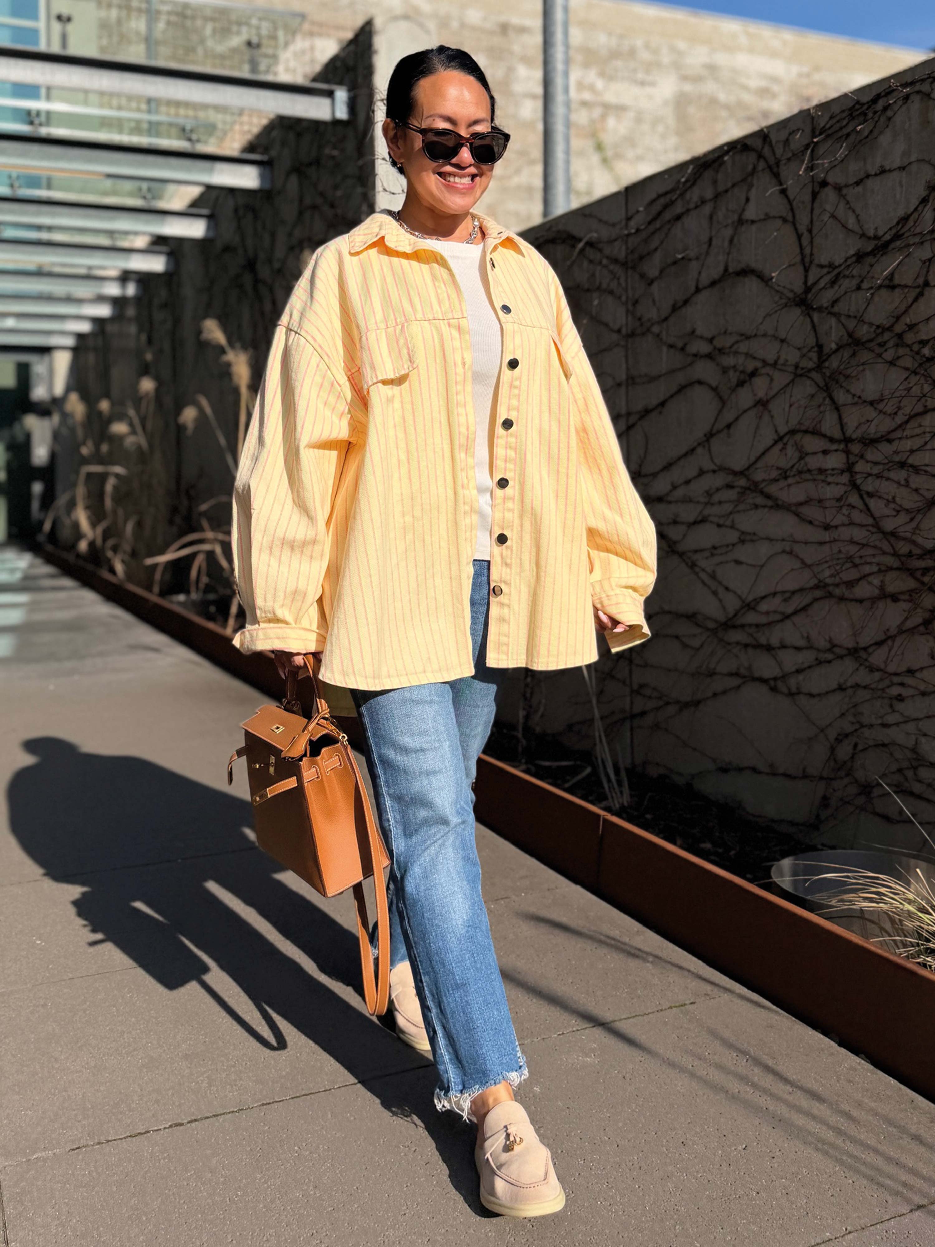 Denim Overshirt Jacke - STRIPES Butter Yellow