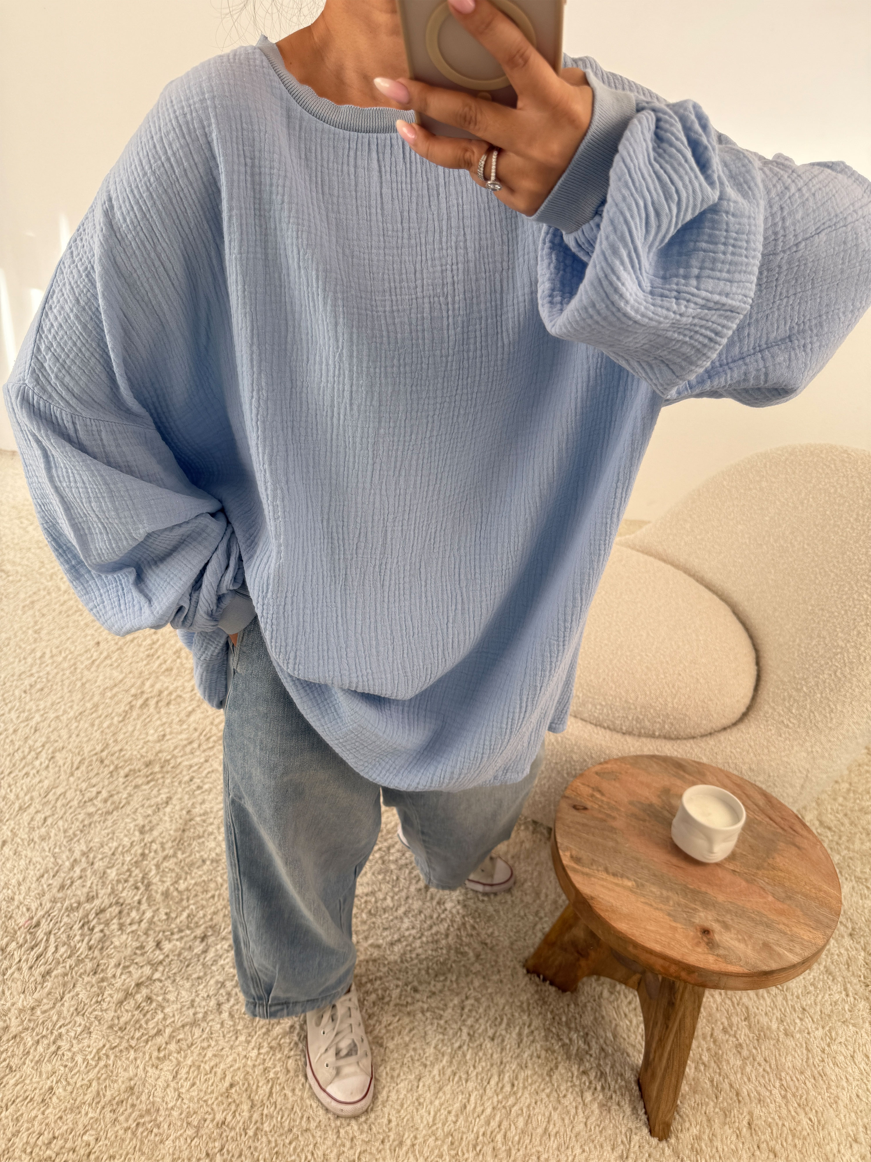 Musselin Oversize Sweatshirt - Babyblau Musselin Oversize Sweatshirt - Babyblau