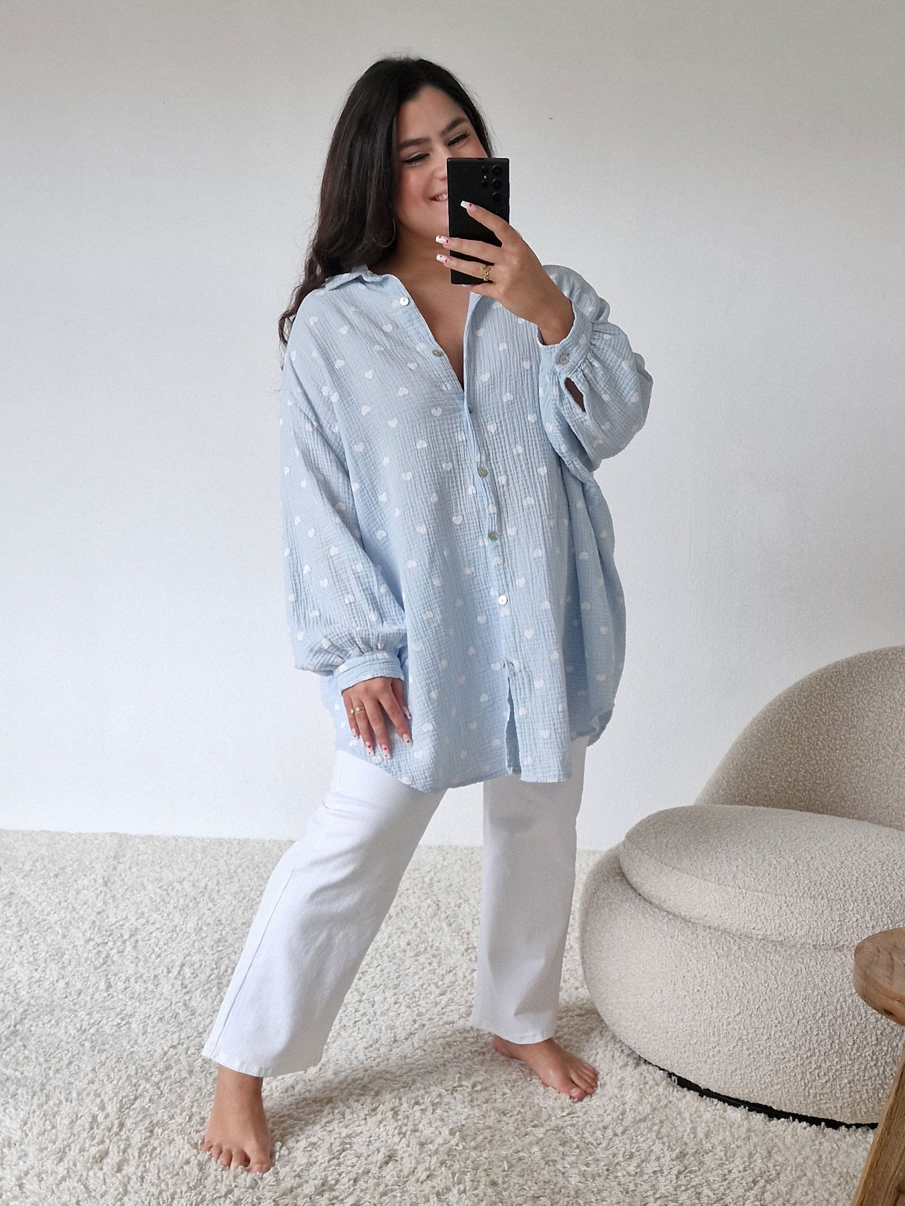 Musselin Long Oversize Bluse - Must Have - LOULOU - Babyblue