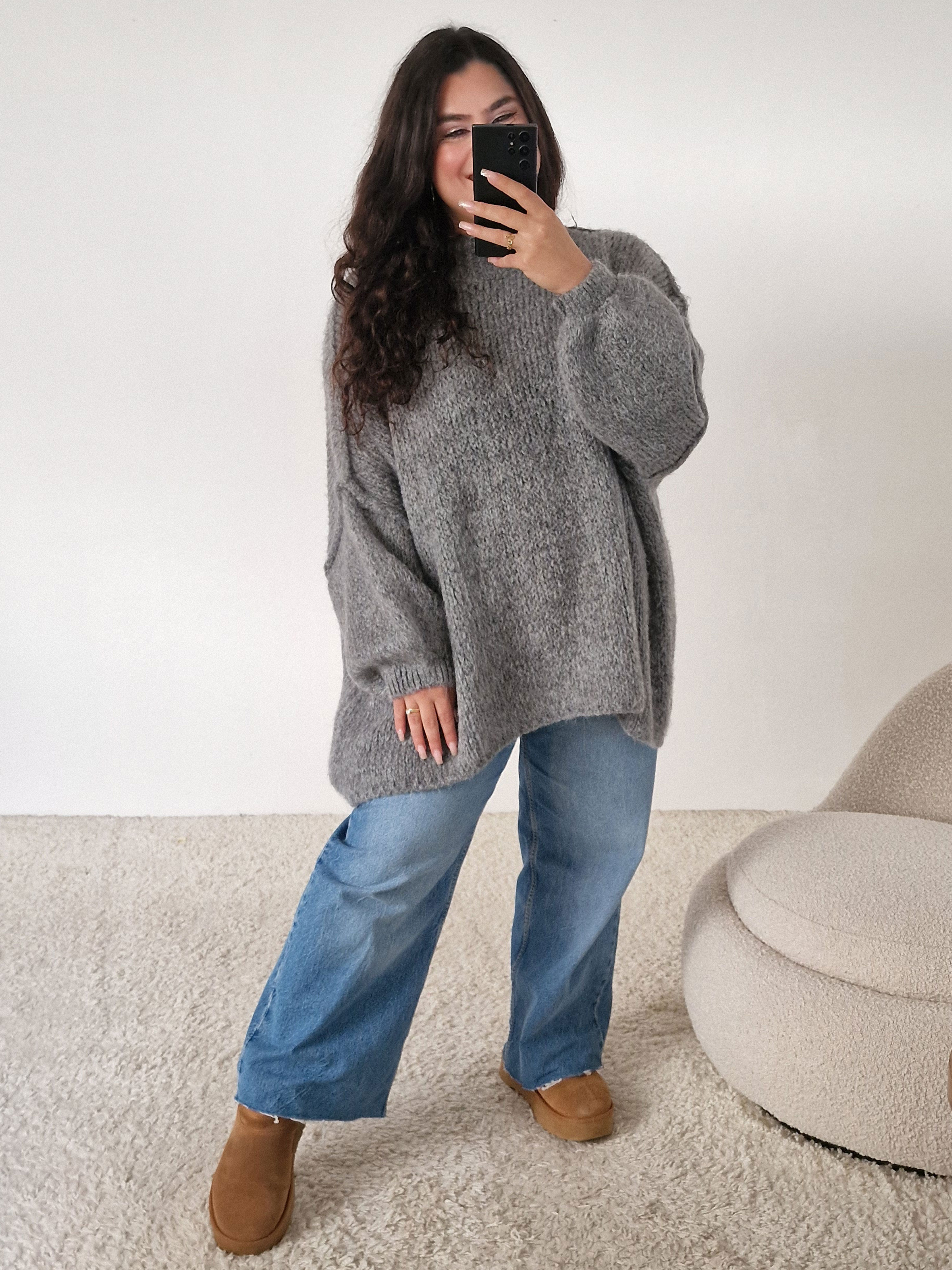 Oversize Strickpullover mit Stehkragen FLAUSCHI - TALL - Anthrazit
