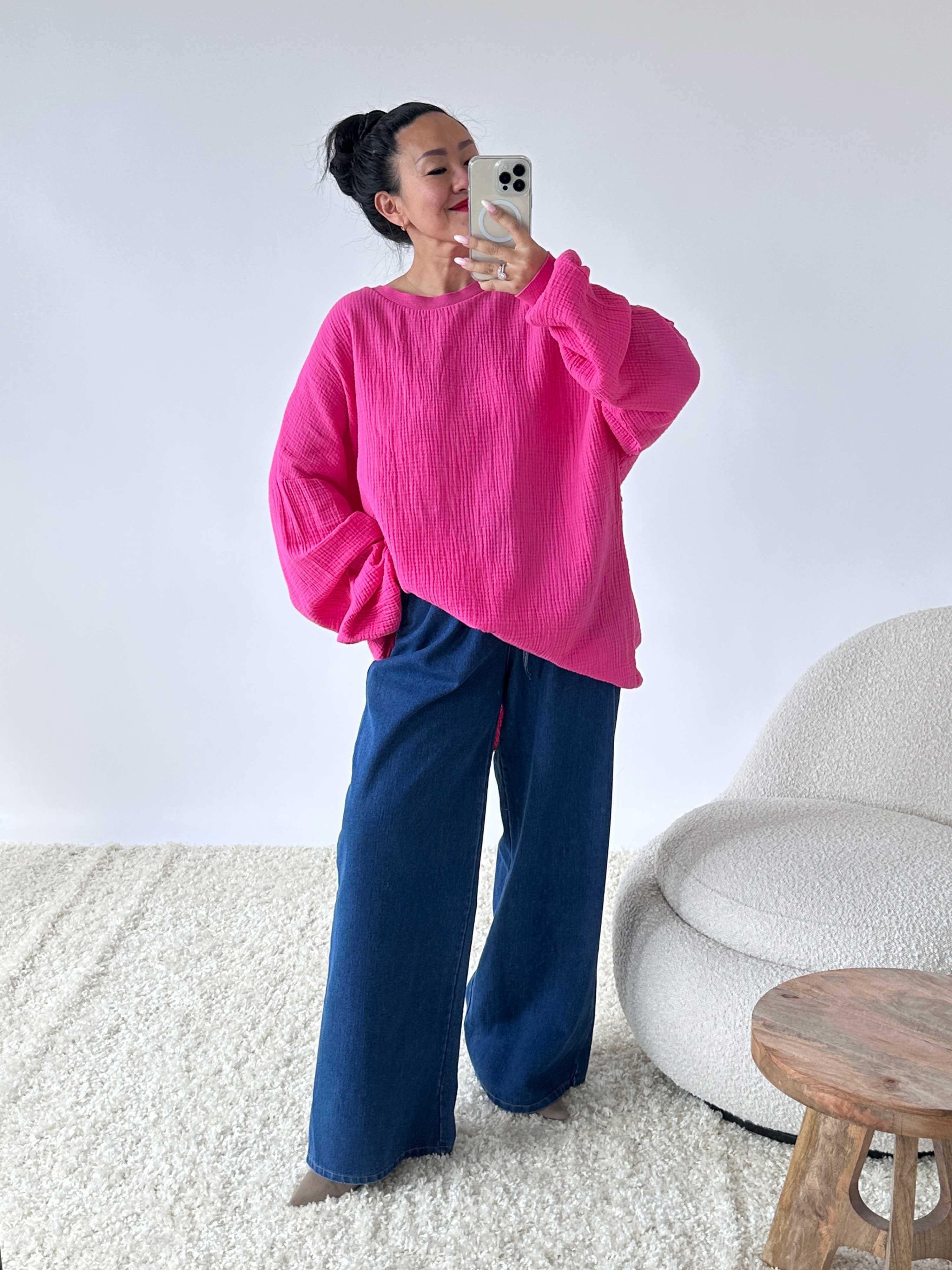 Musselin Oversize Sweatshirt - Pink