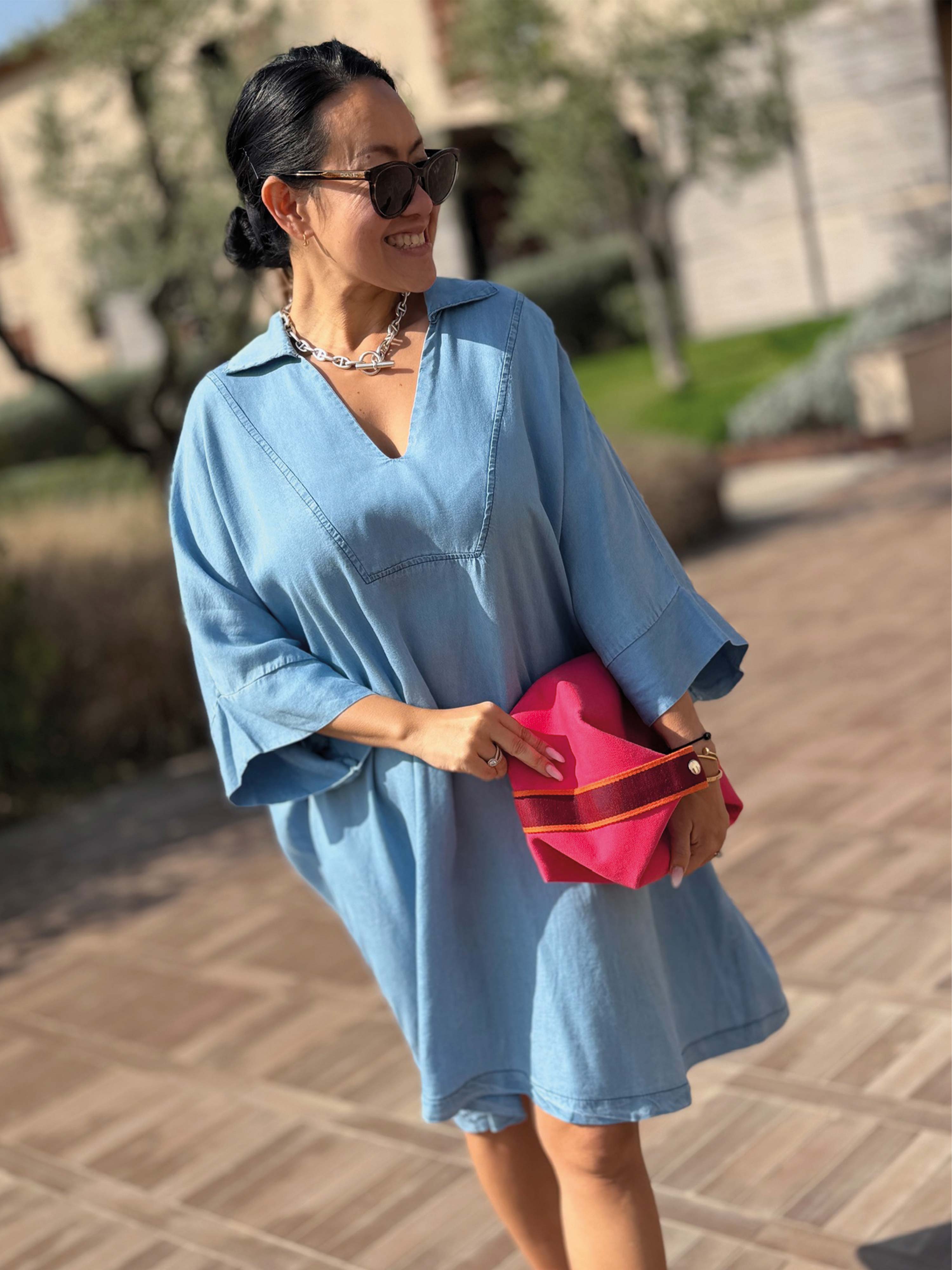 Lyocell Oversize Hemd Tunika Midi - Blue