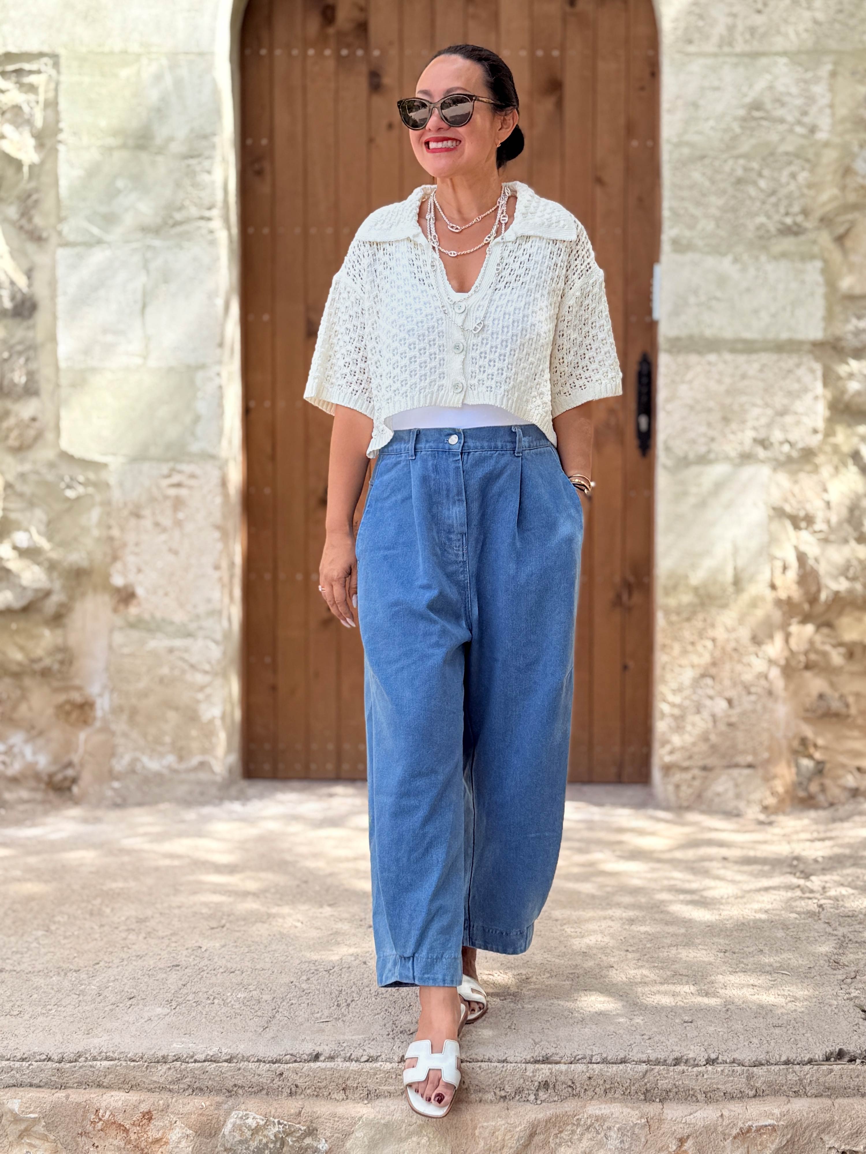 Cropped Häkel Cardigan - Creme