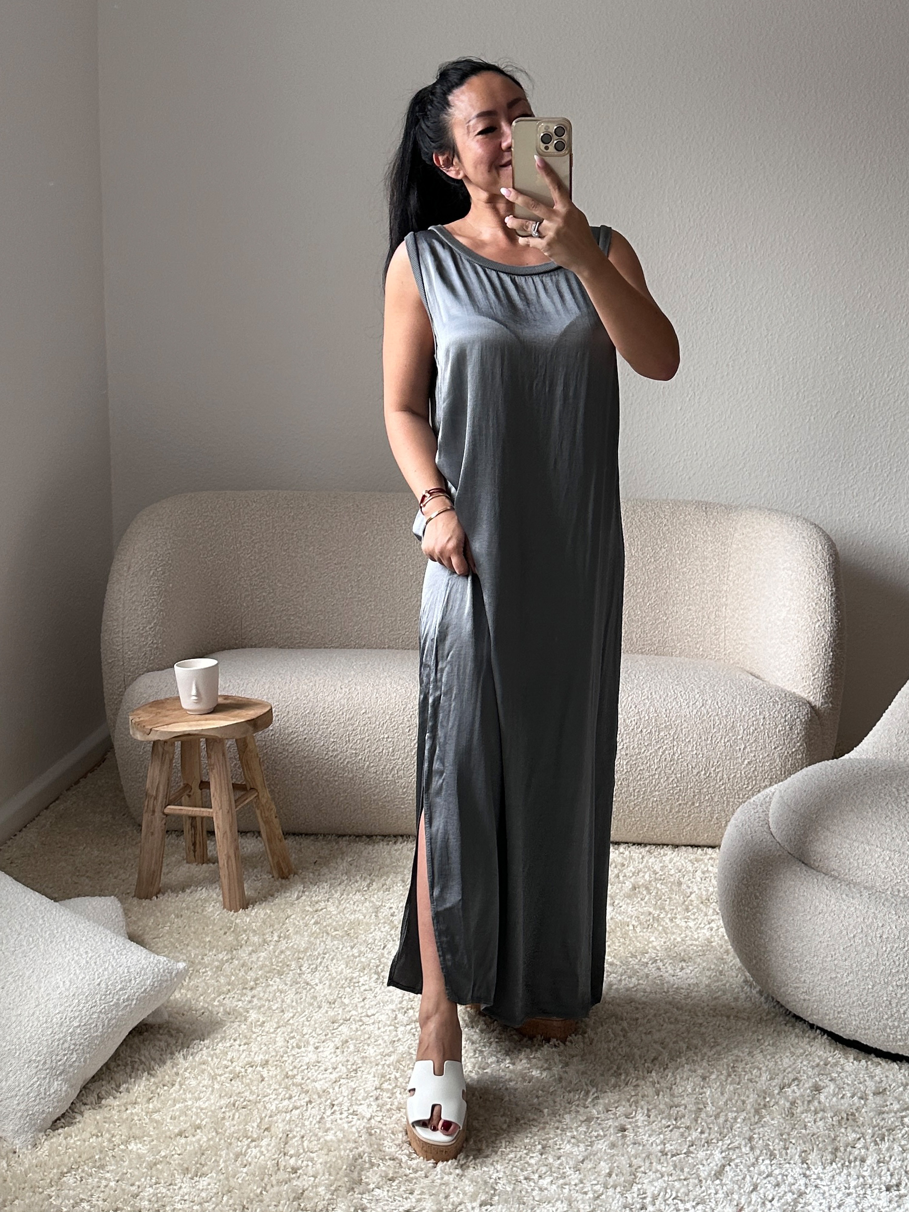 Fließendes Viskose Kleid - Anthrazit