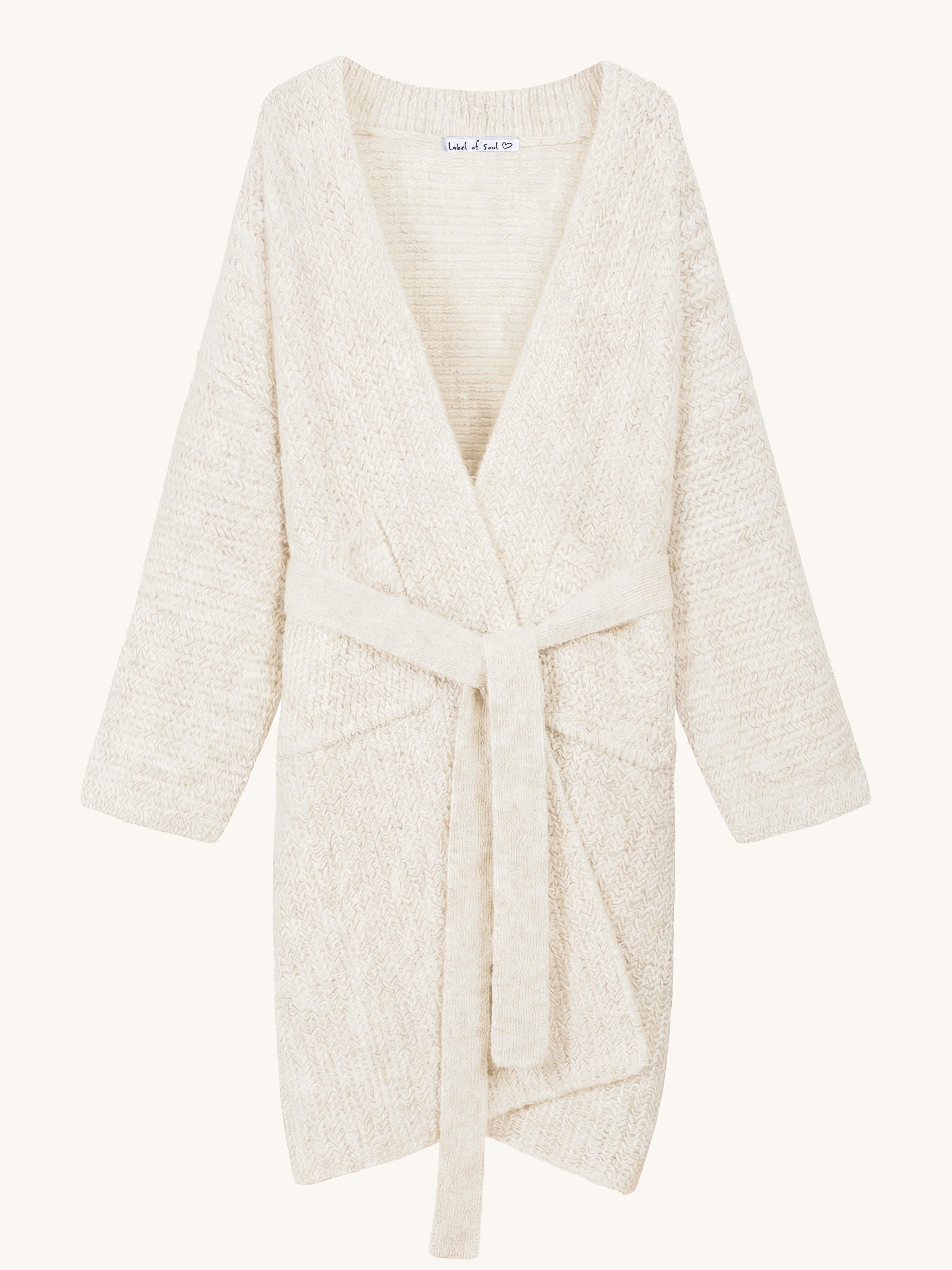 Oversize Wollstrick Mantel mit Gürtel - Milk