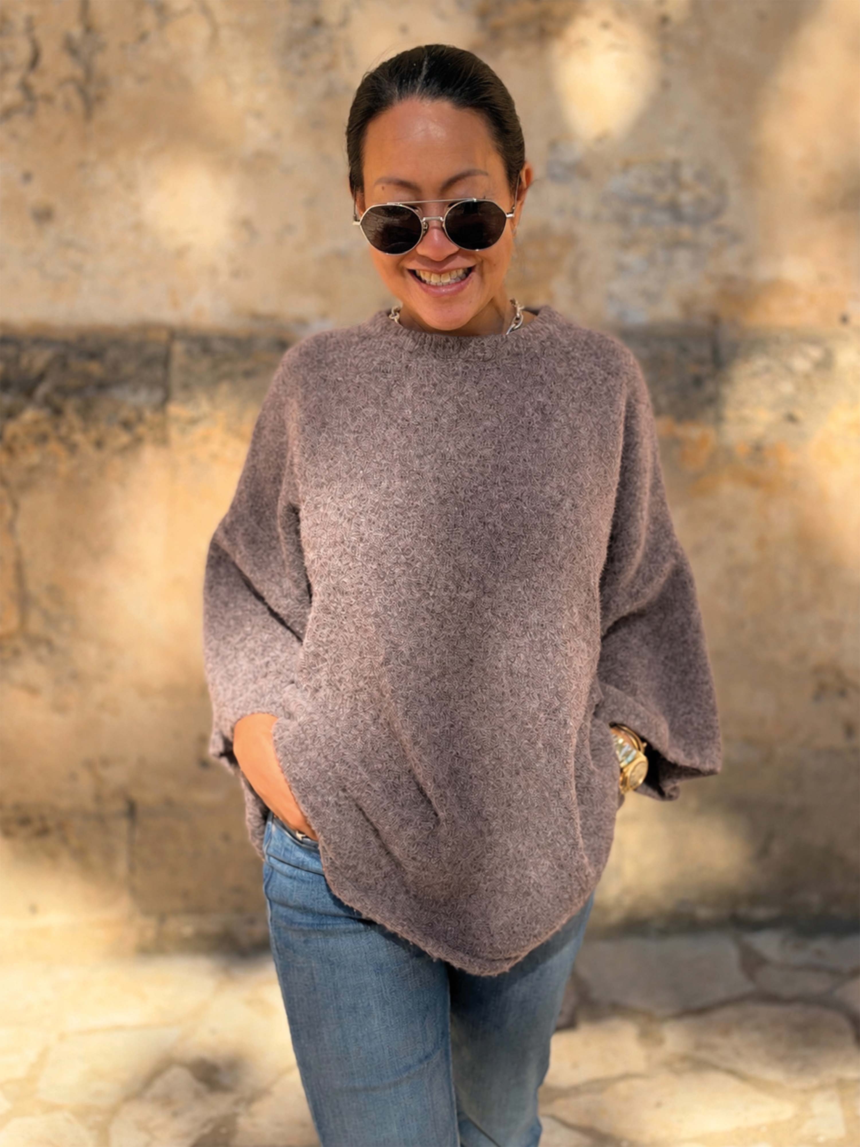 Soft Alpaka Oversize Kurzarm Shirt - Fango