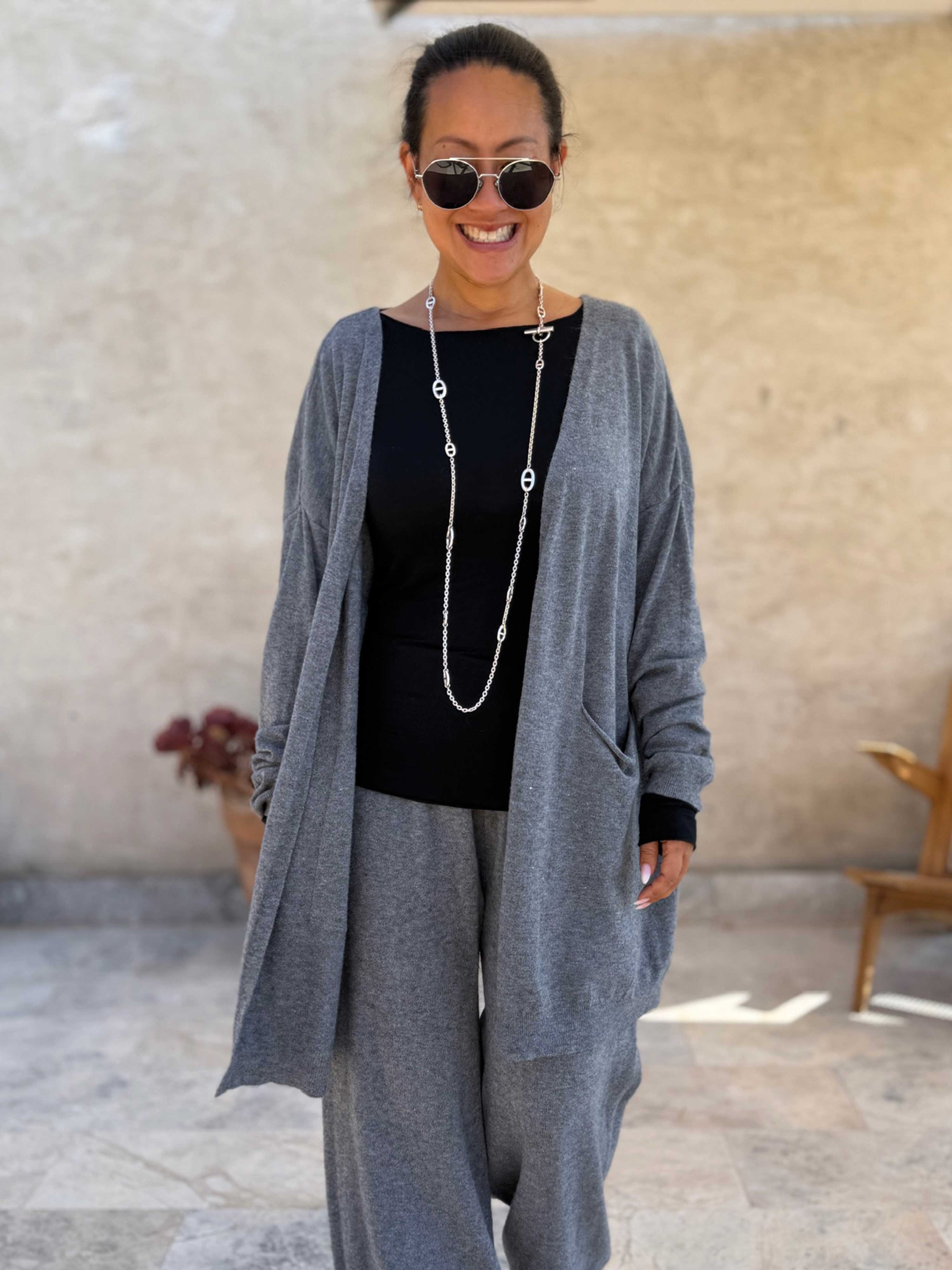 Leichte Oversize Viskose Strickjacke - MIDI - Anthrazit