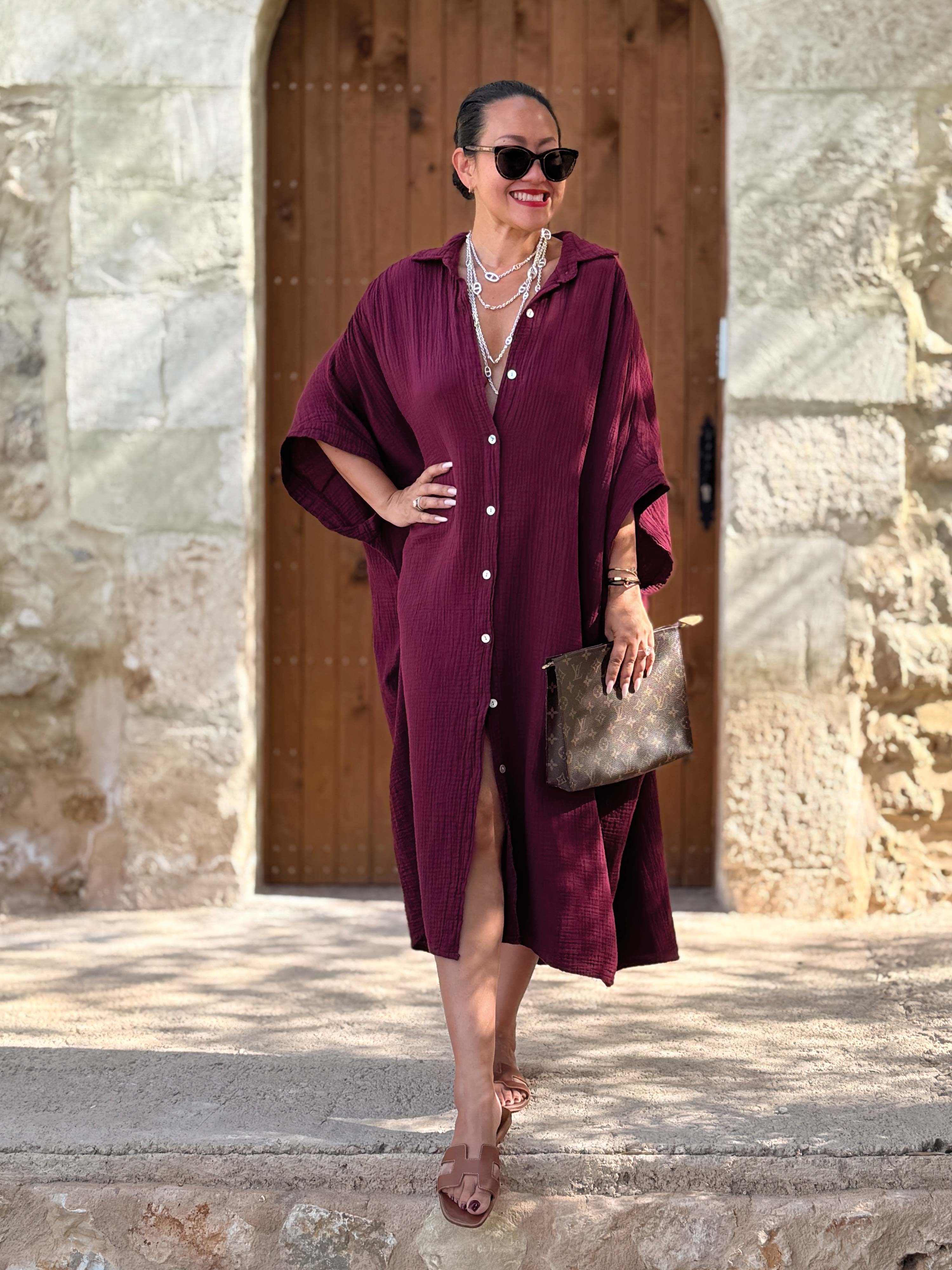 Musselin Oversize Kurzarm Blusenkleid - LANA - BIG STRIPES Lollipop