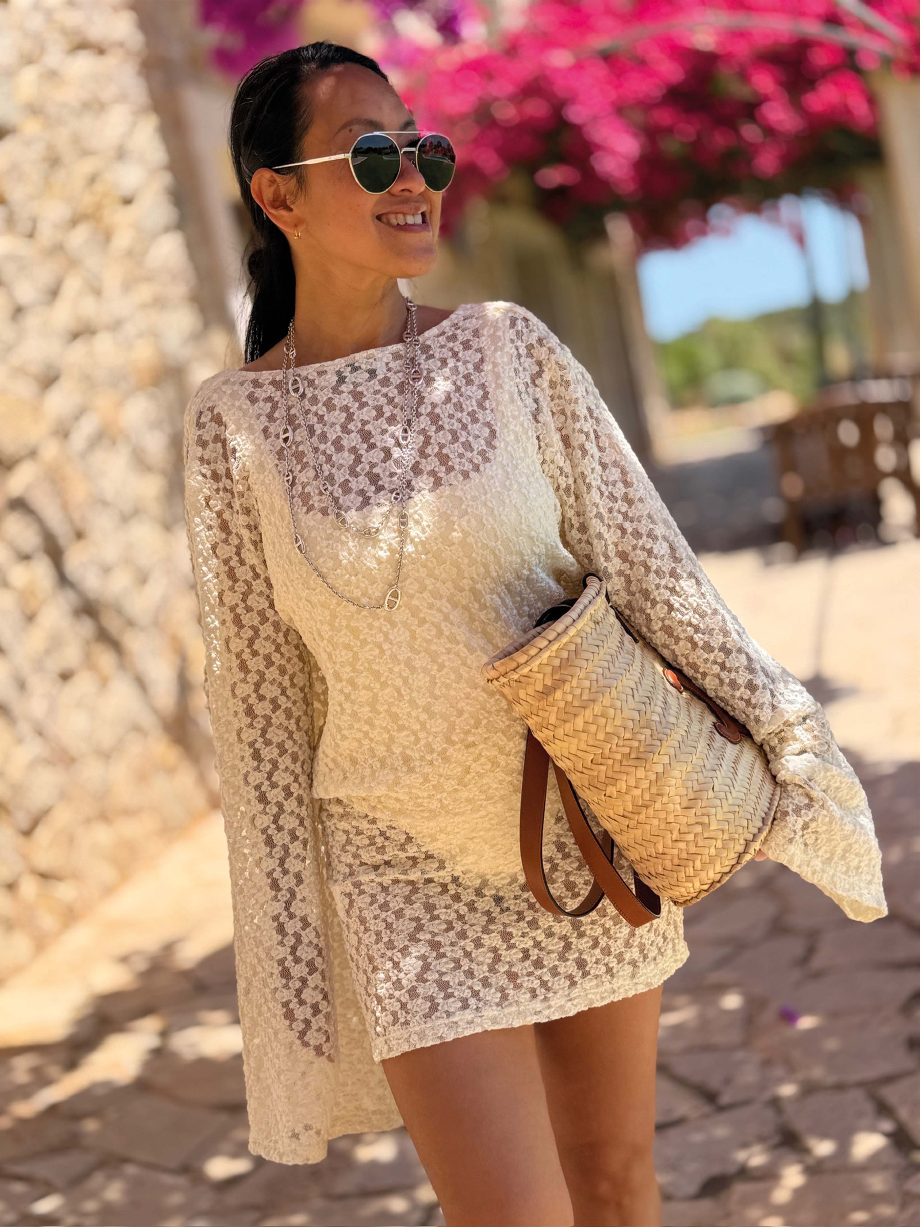 Häckel Beach Blusenkleid mit Wasserfallausschnitt - Creme