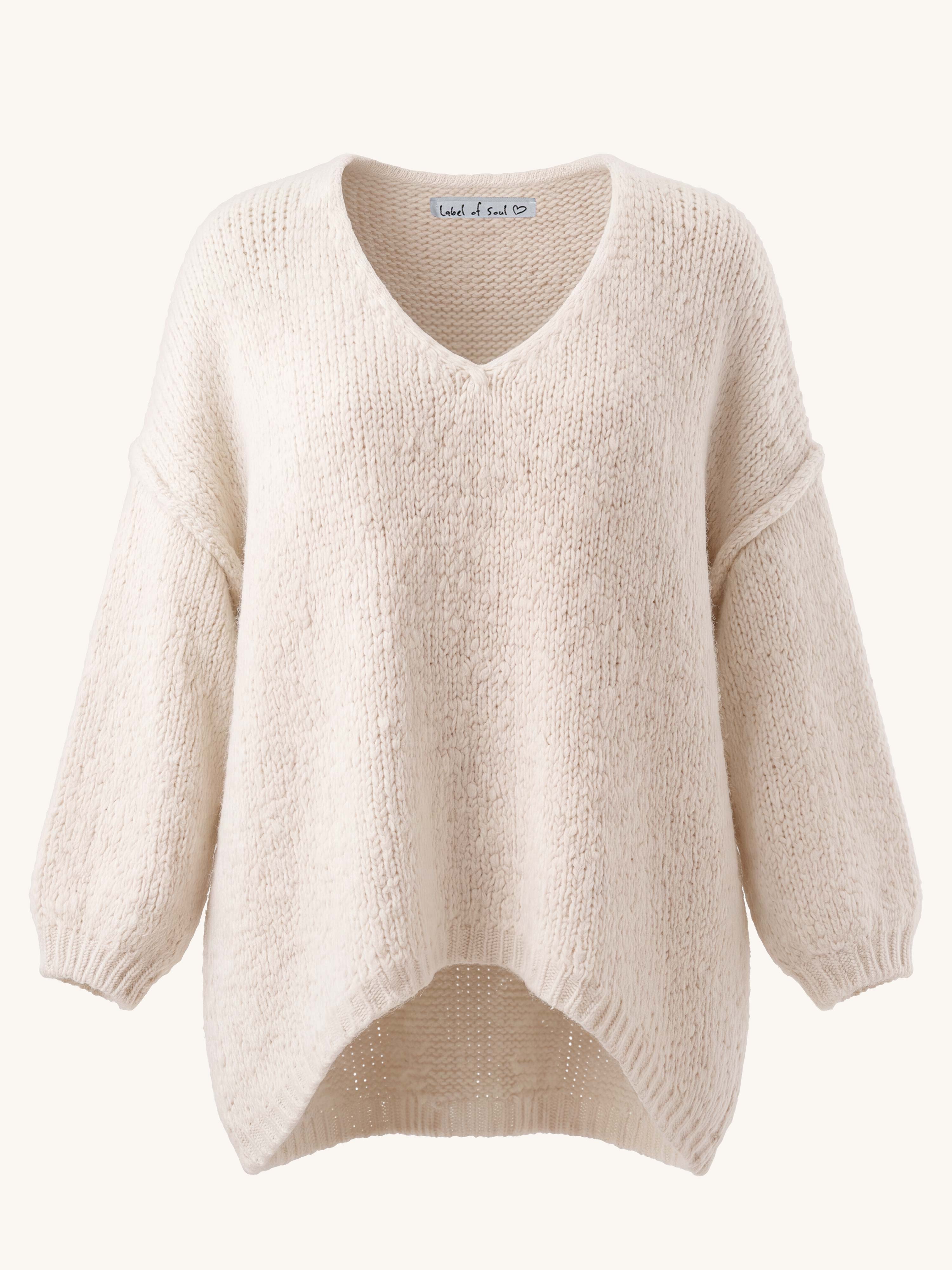 Oversize Vokuhila Strickpullover - FLAUSCHI - Creme