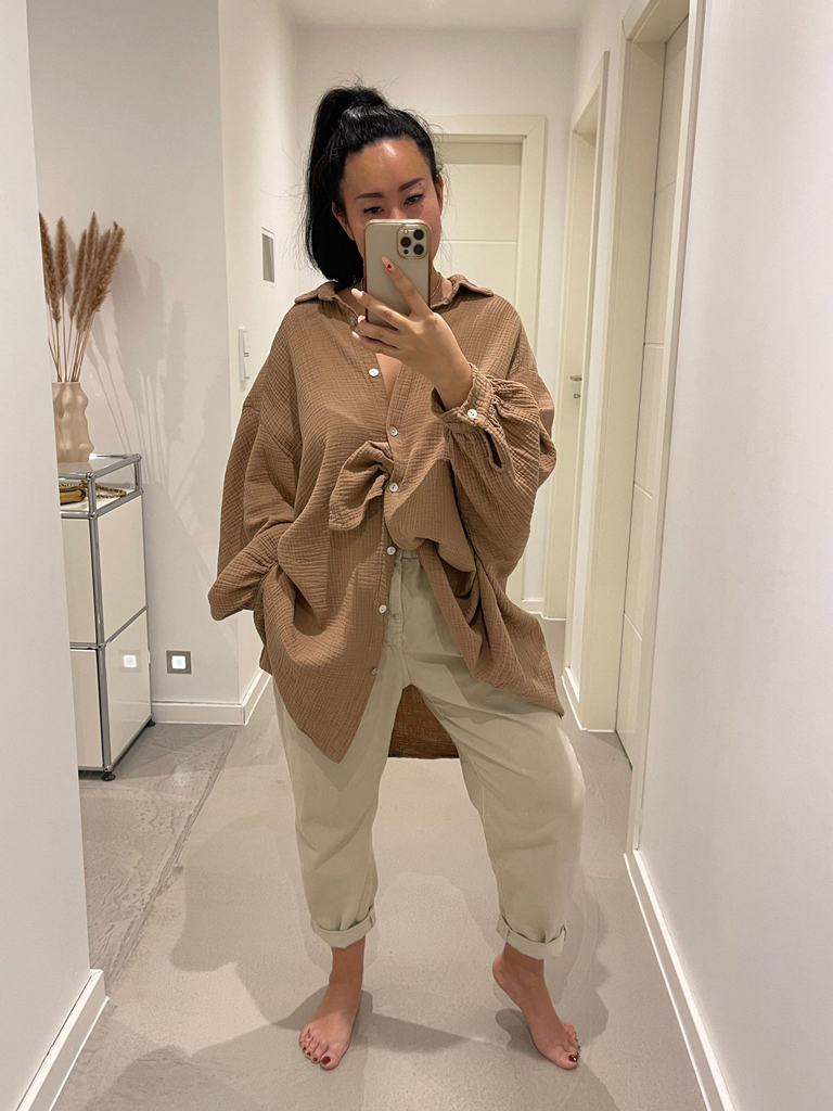 Musselin Long Oversize Bluse -  Must Have - Camel