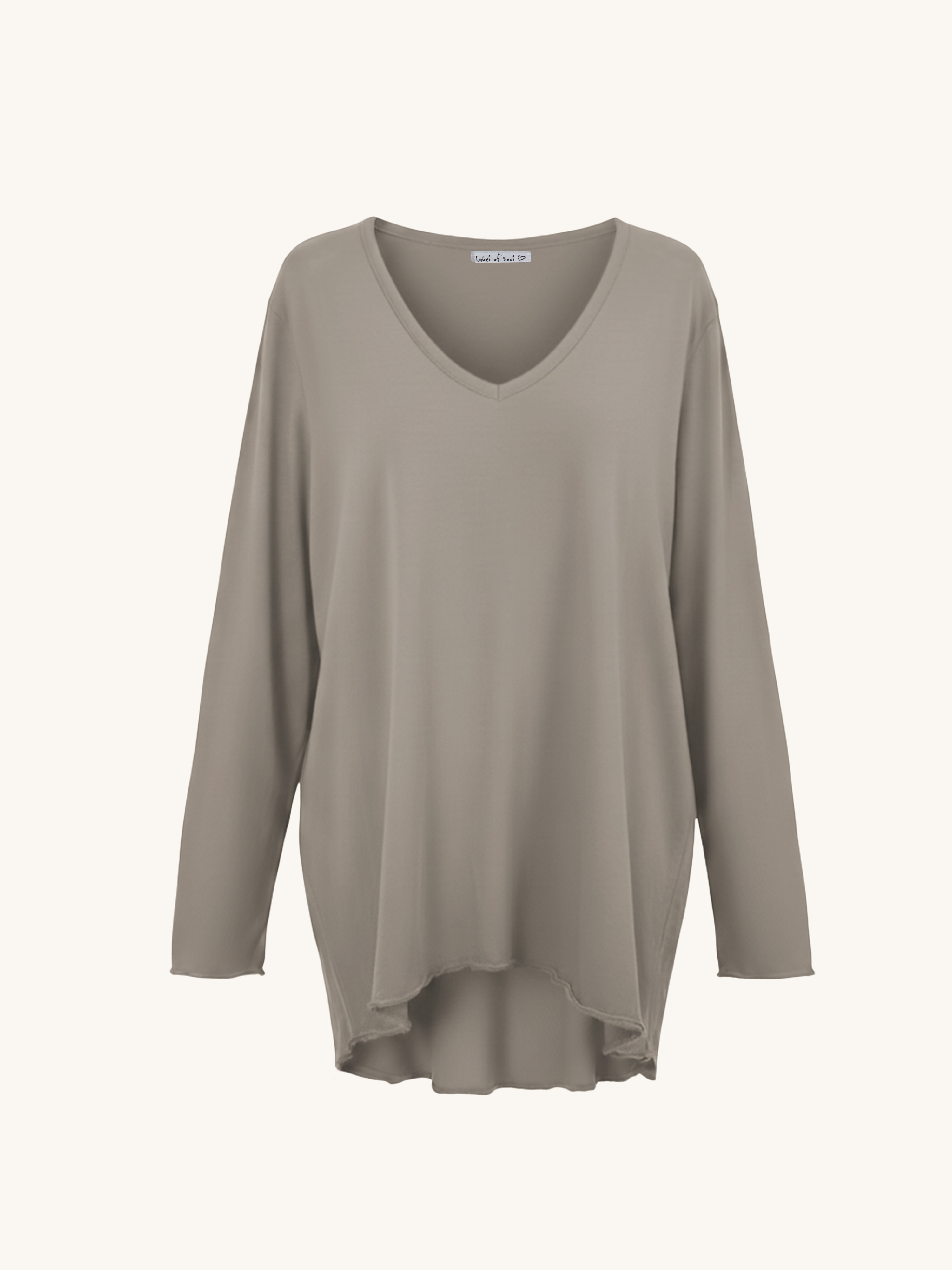 Basic Vokuhila Langarmshirt V-NECK - Taupe