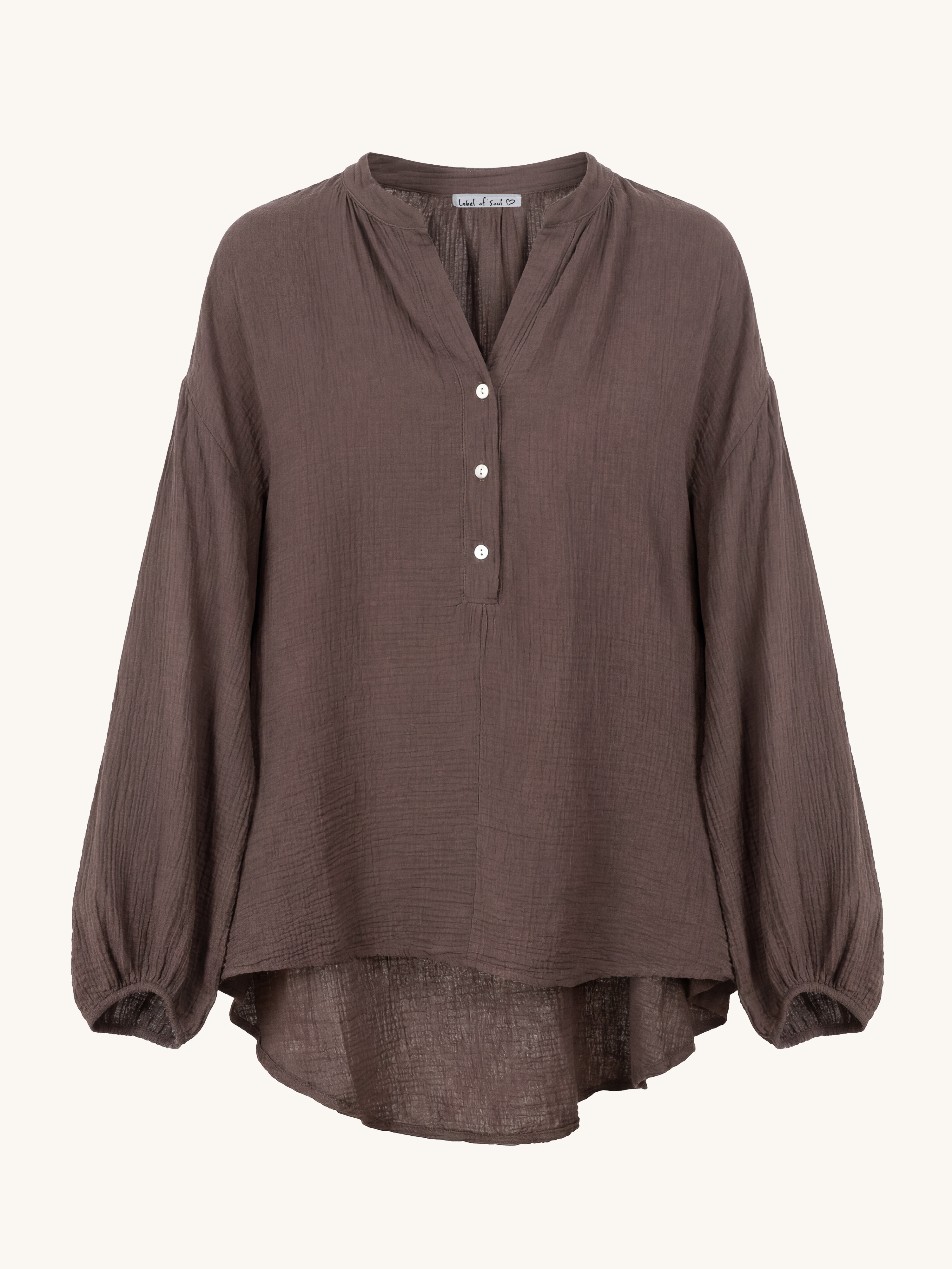 Musselin Vokuhila Oversize Bluse - Schoko
