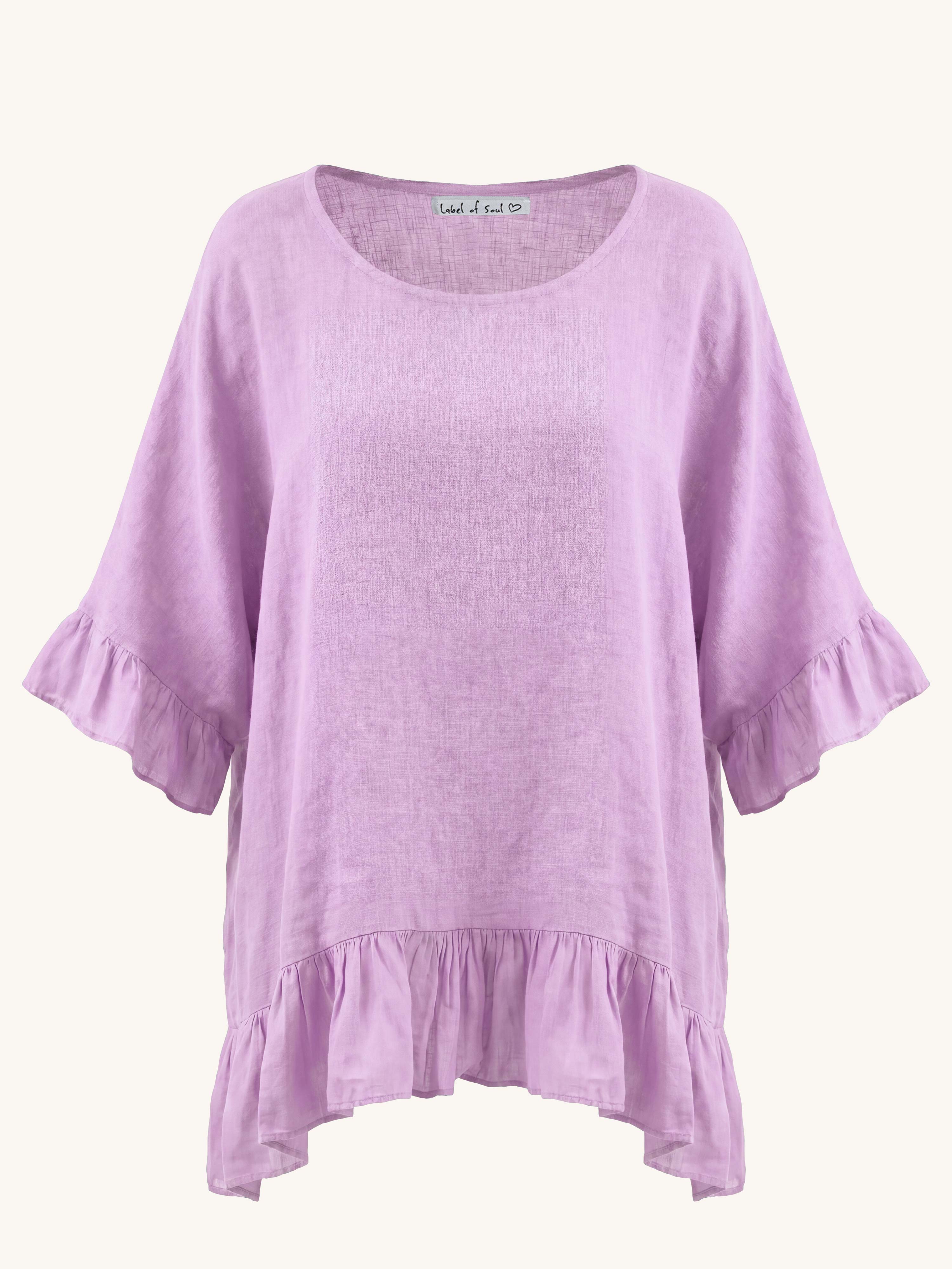 Leinen Oversize Bluse mit Volant - Flieder