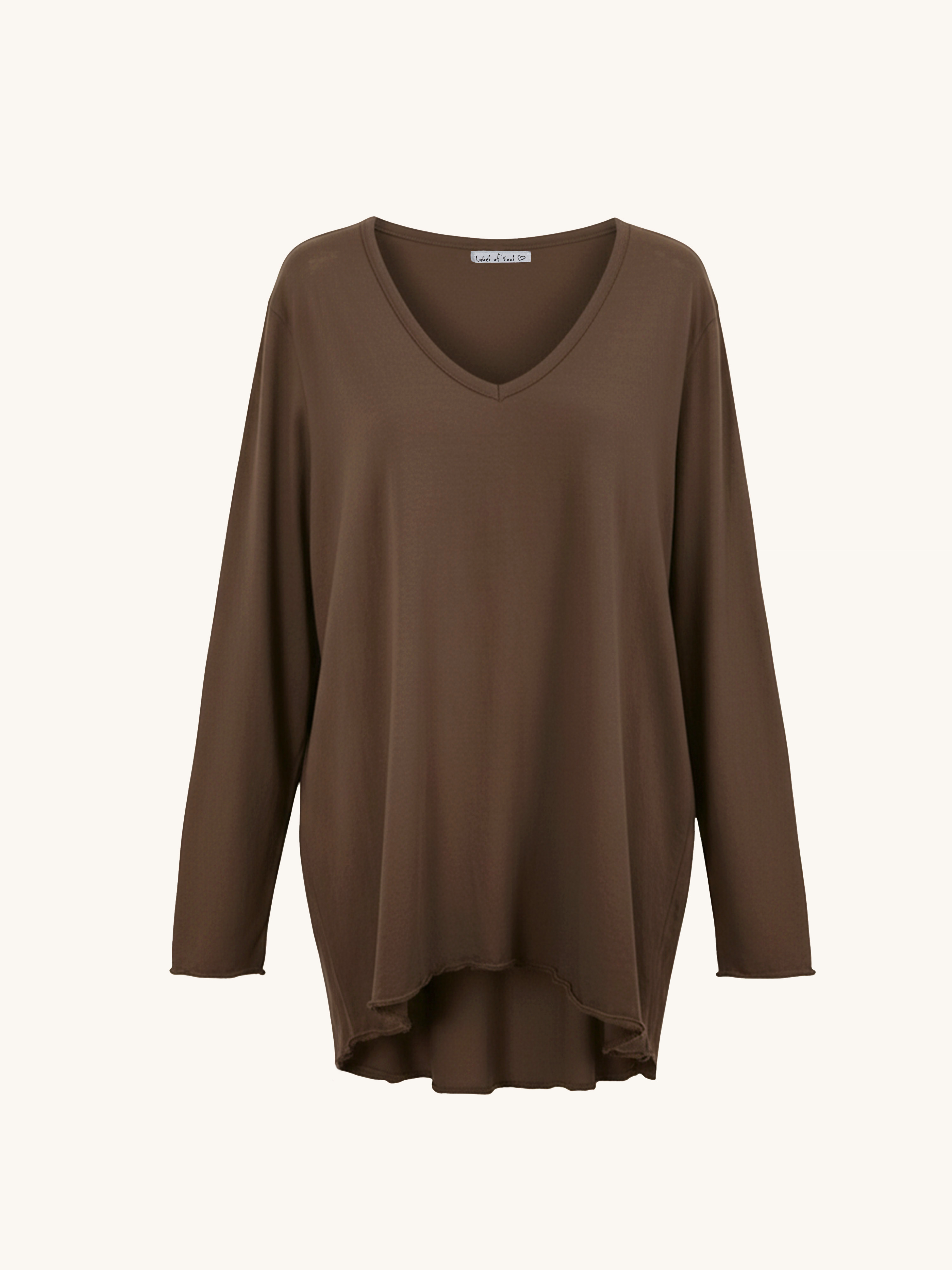 Basic Vokuhila Langarmshirt V-NECK - Schoko