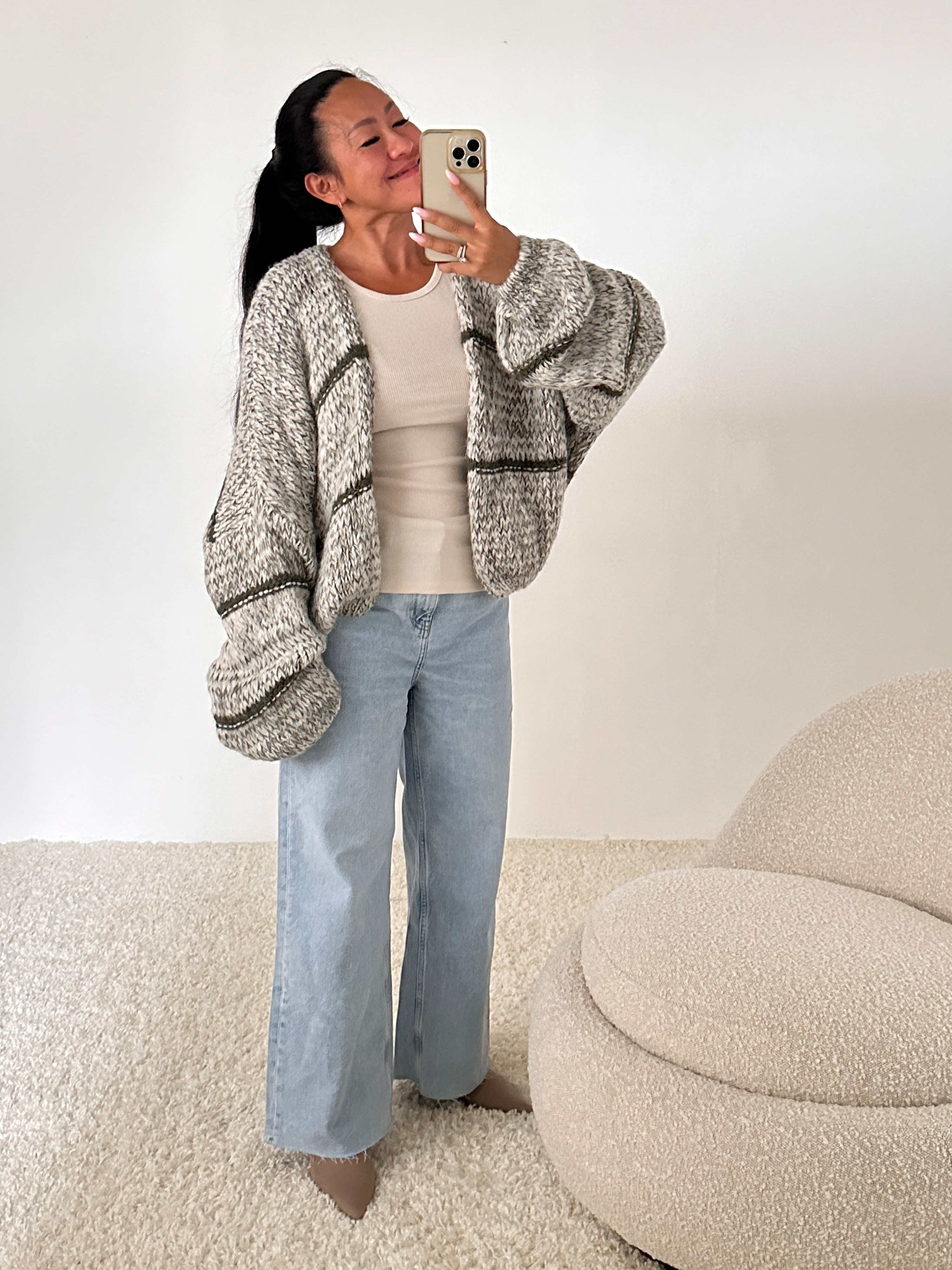 30510-Olive Oversize Strickjacke FLAUSCHI SHORT - Olive