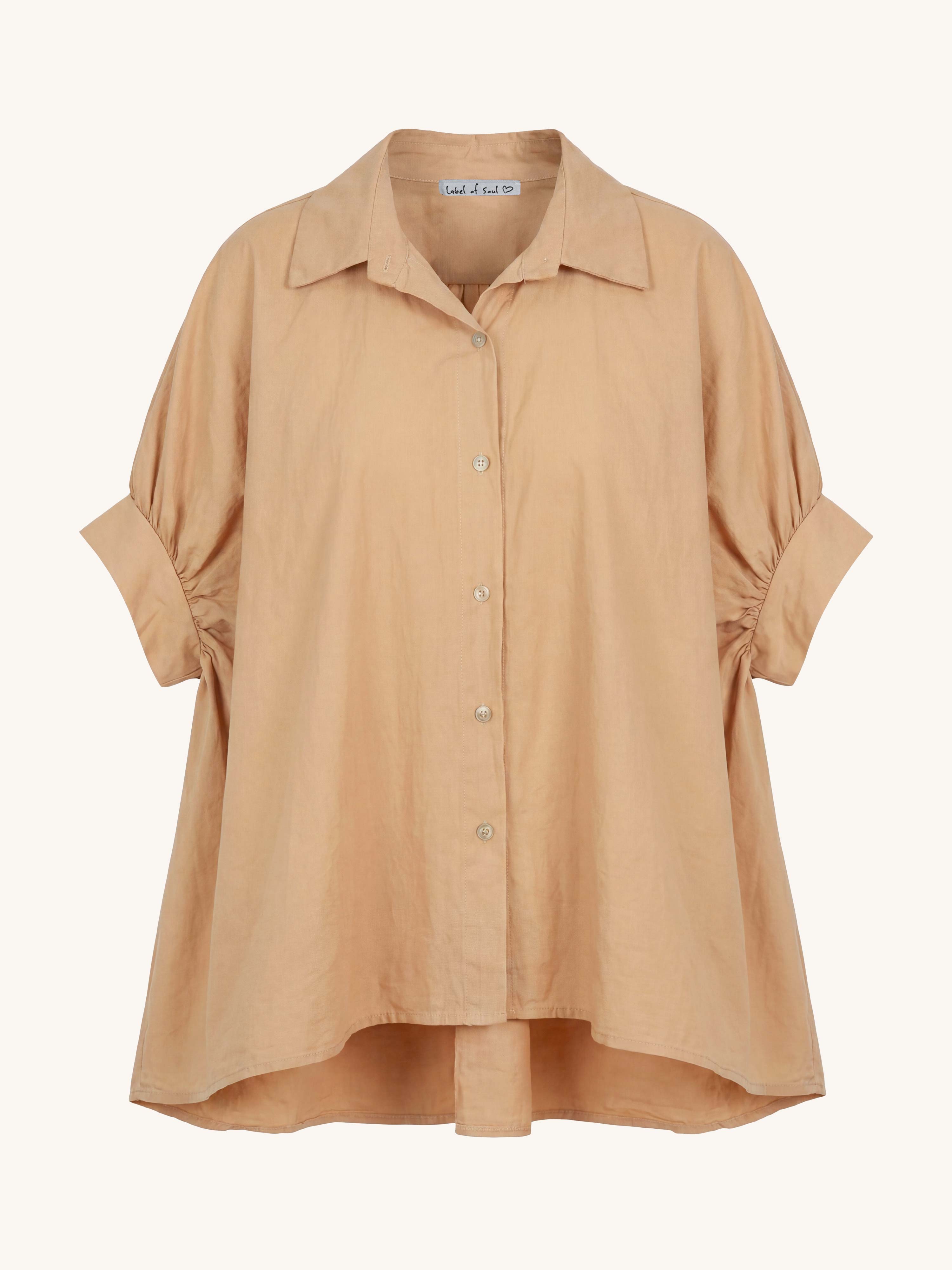 Cotton Vokuhila Oversize Kurzarm Bluse - Camel