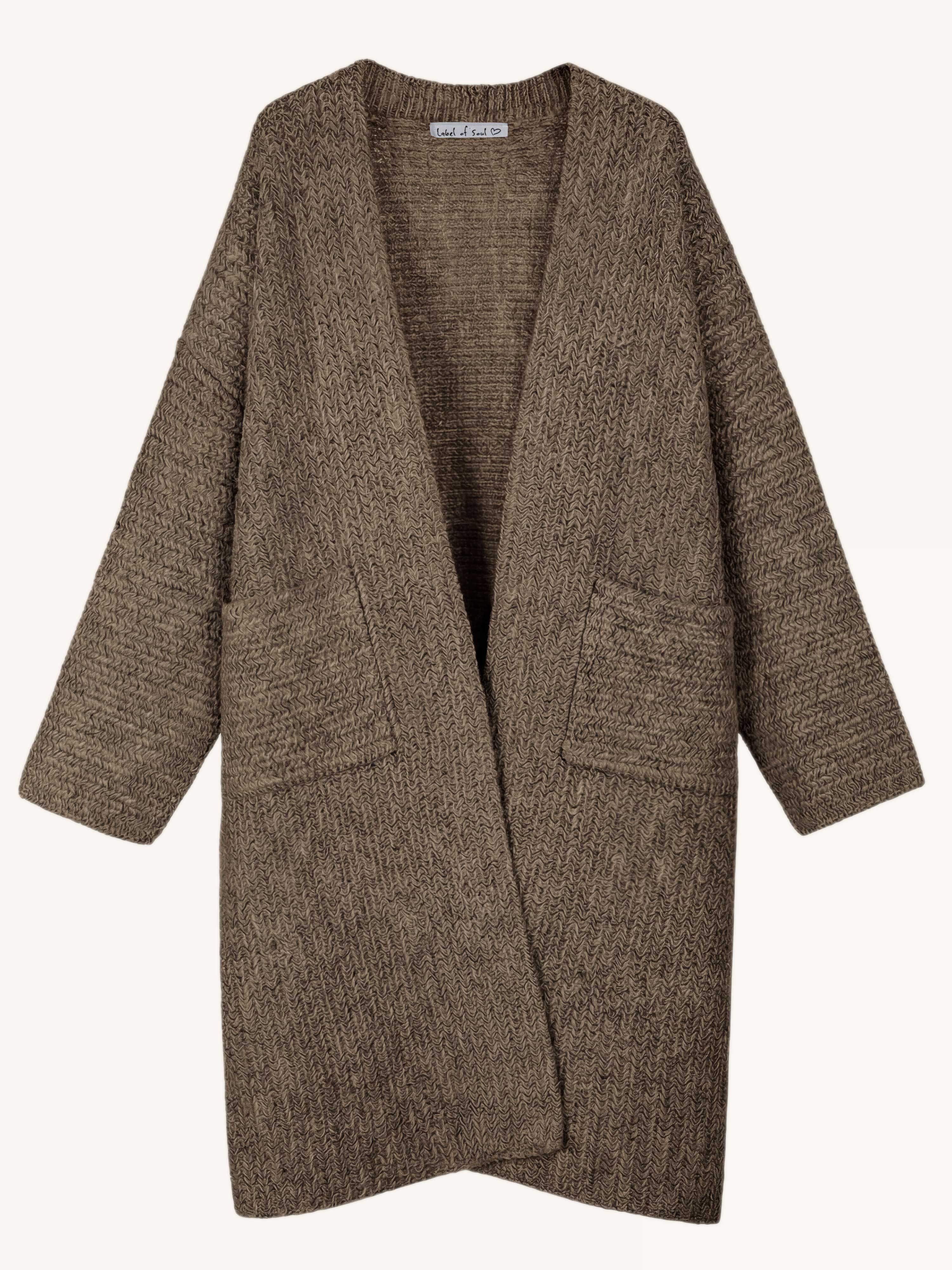 Oversize Wollstrick Mantel mit Gürtel - Earth