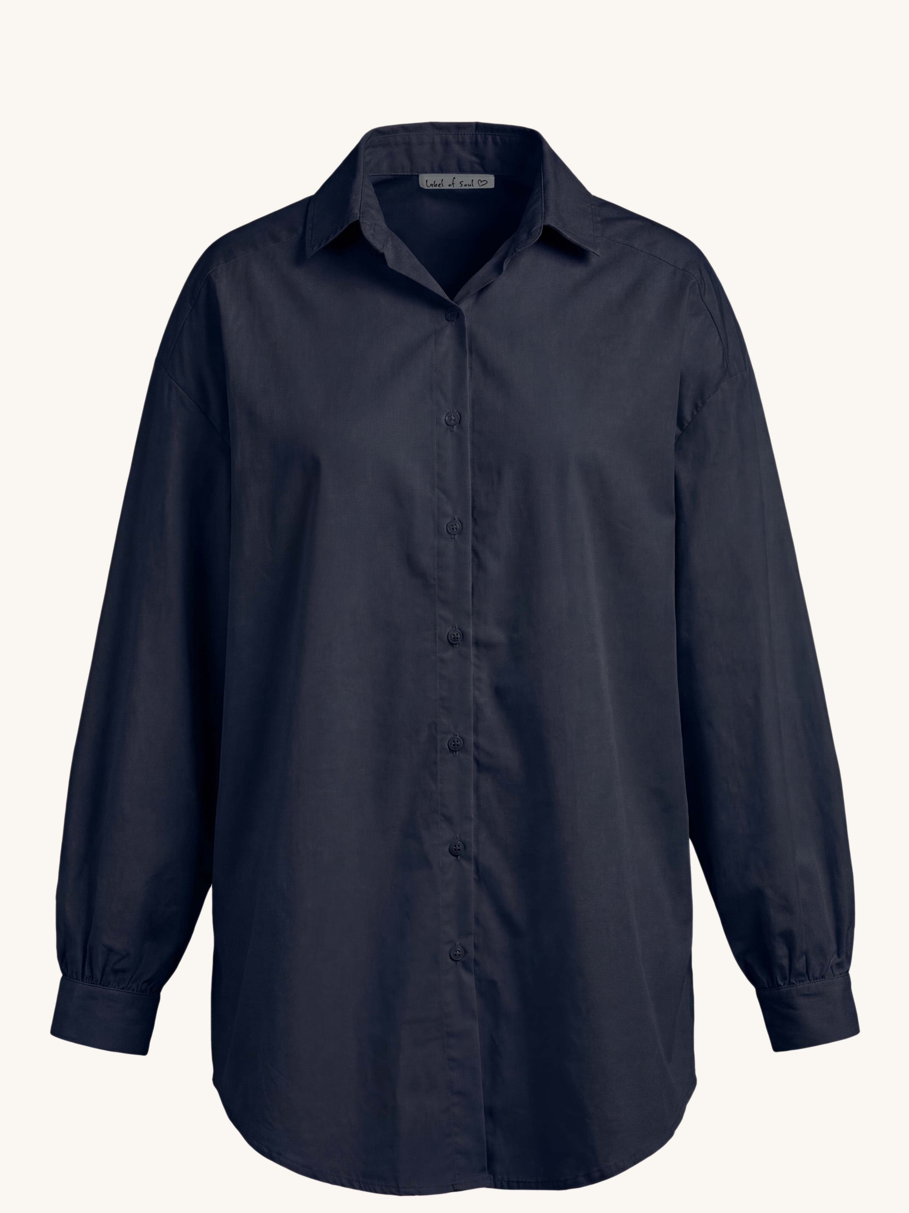 Cotton Long Oversize Hemdbluse - Navy
