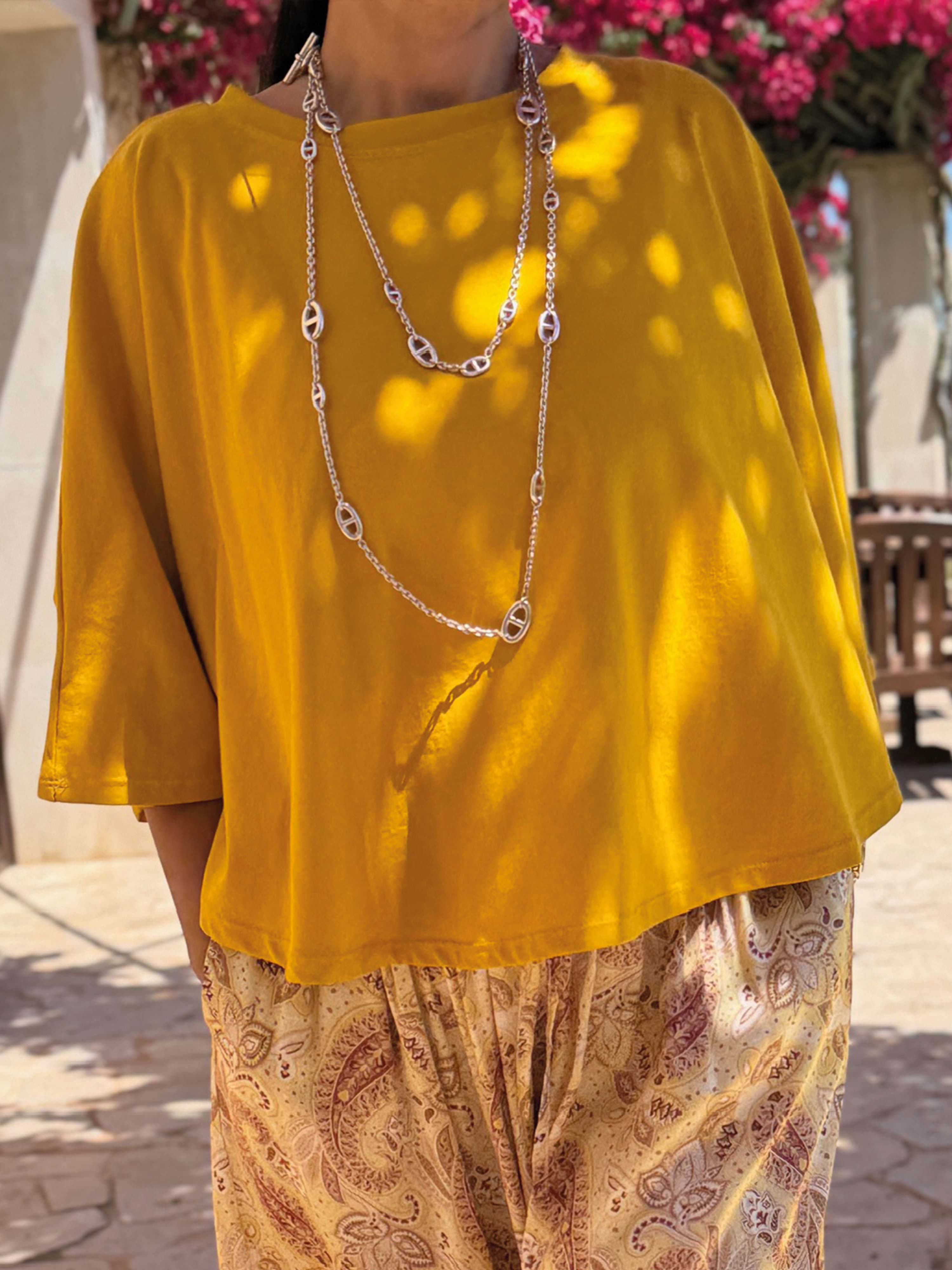 Basic Oversize Kurzarm Poncho Shirt - CURVY - Senf