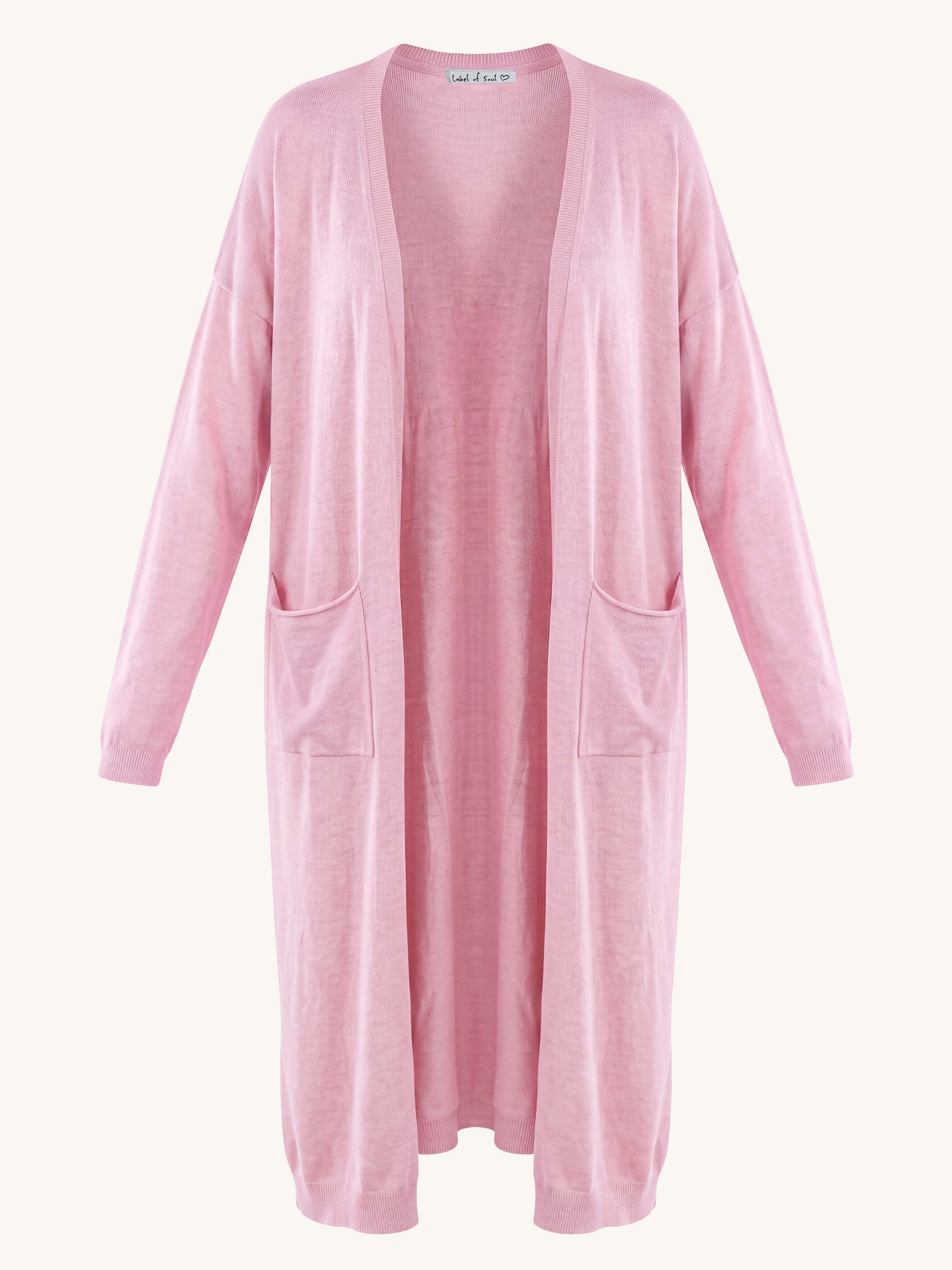 Leichte Oversize Viskose Strickjacke - LONG - Rosa