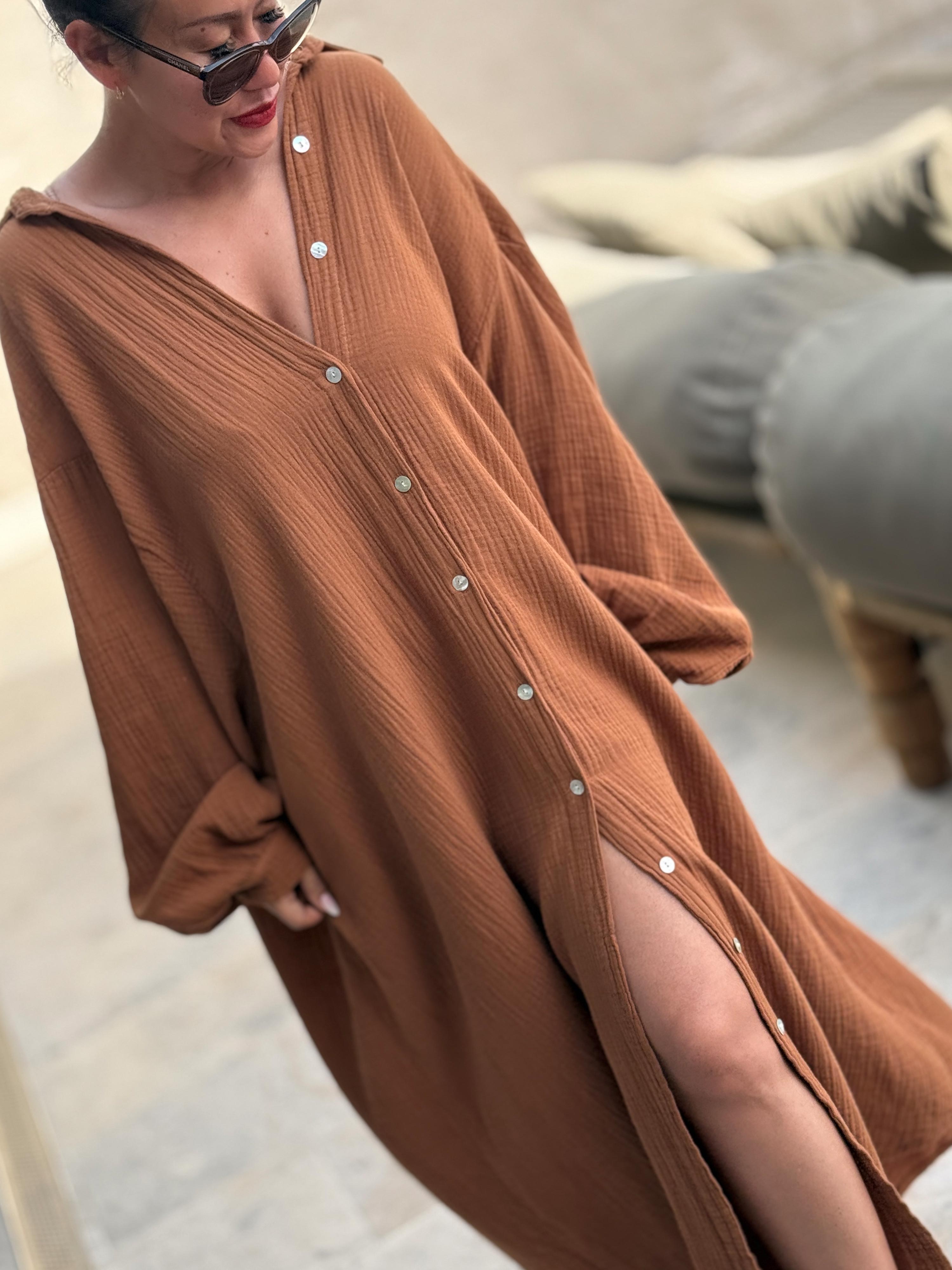 Musselin Oversize Blusenkleid - SEVILLA - Cinnamon Musselin Oversize Blusenkleid - SEVILLA - Cinnamon