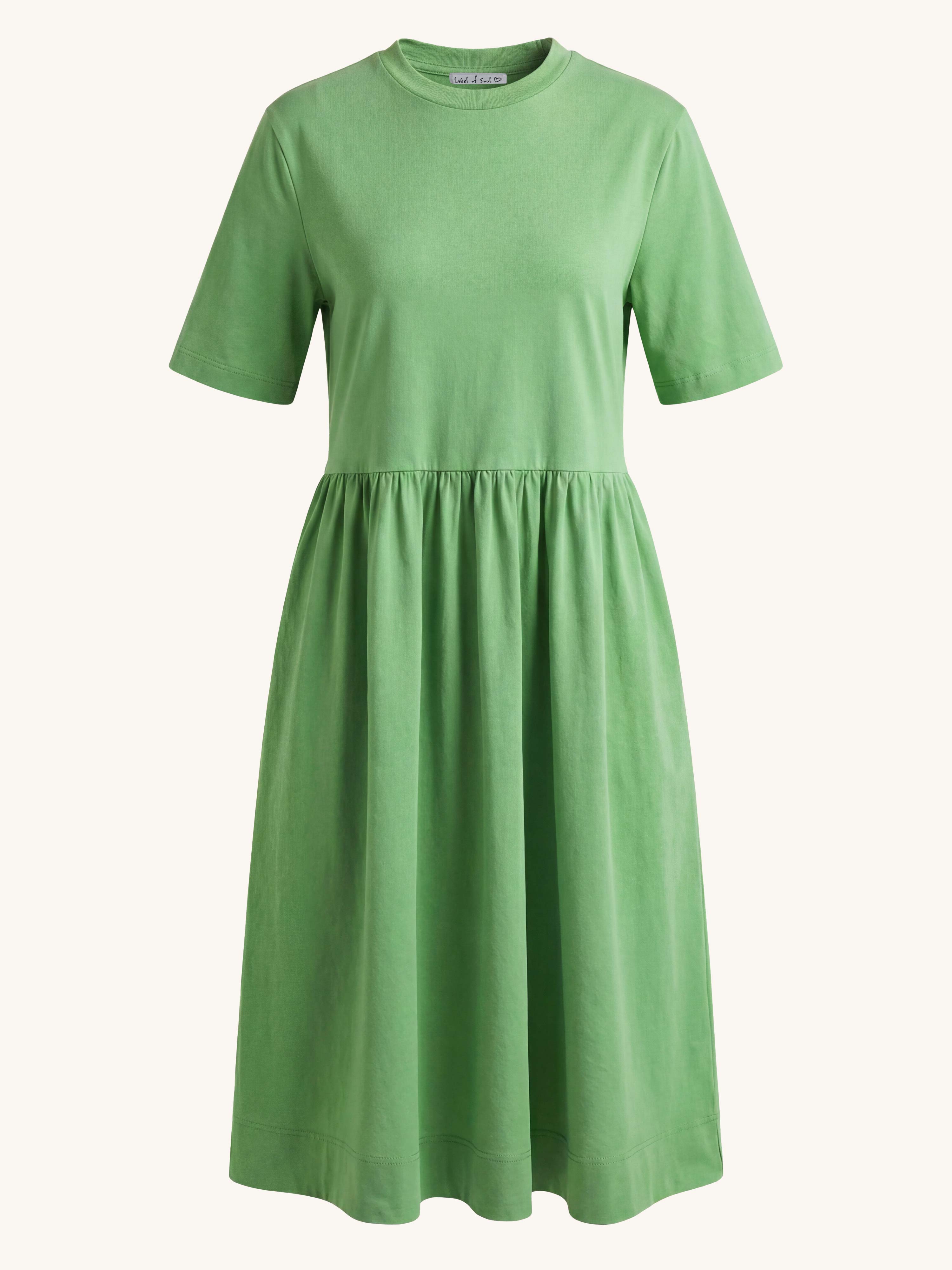 Kurzarm Cotton Kleid mit Seitentaschen - Grün