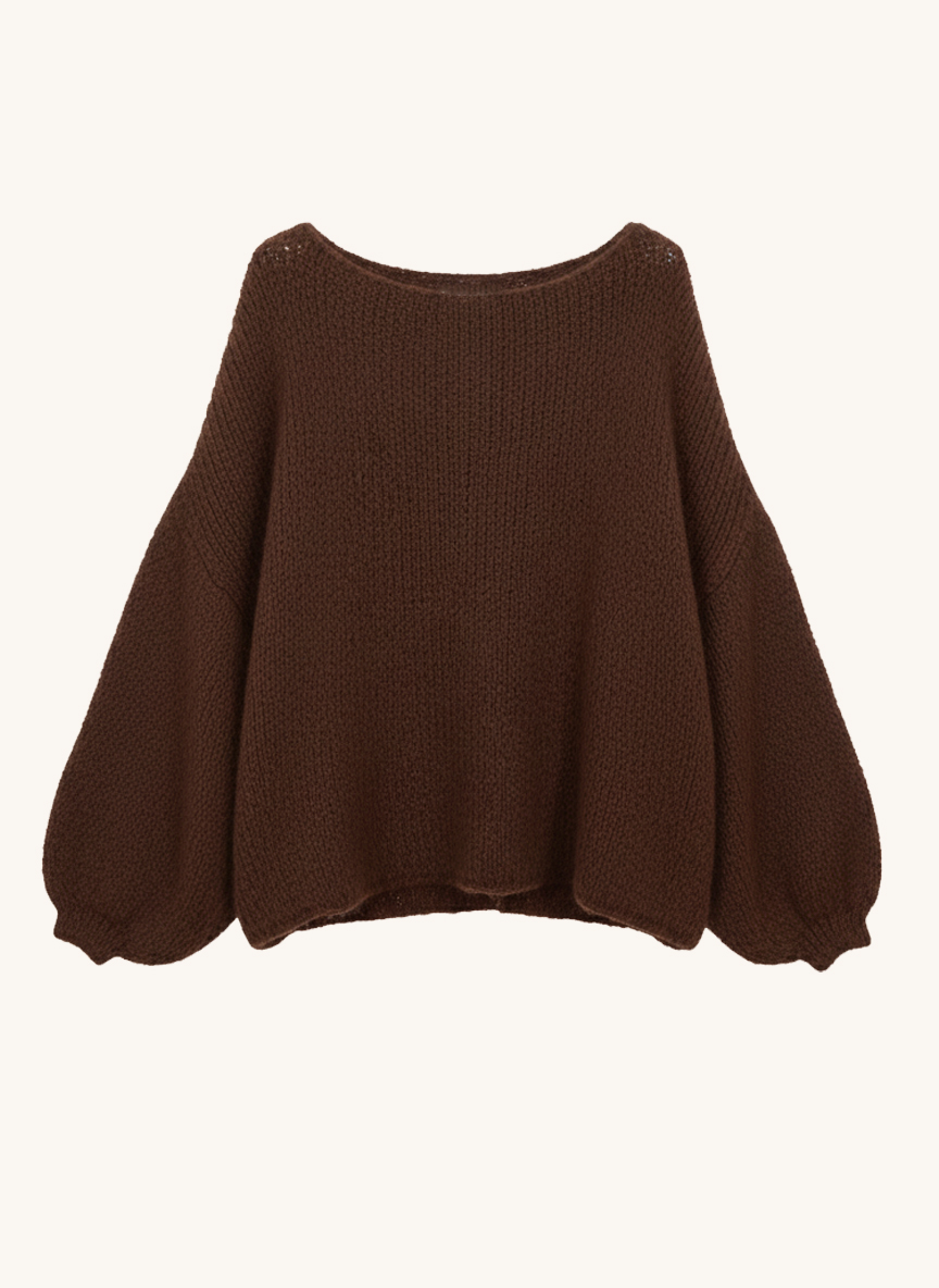 Oversize Cropped Strickpullover - FLAUSCHI - Schoko