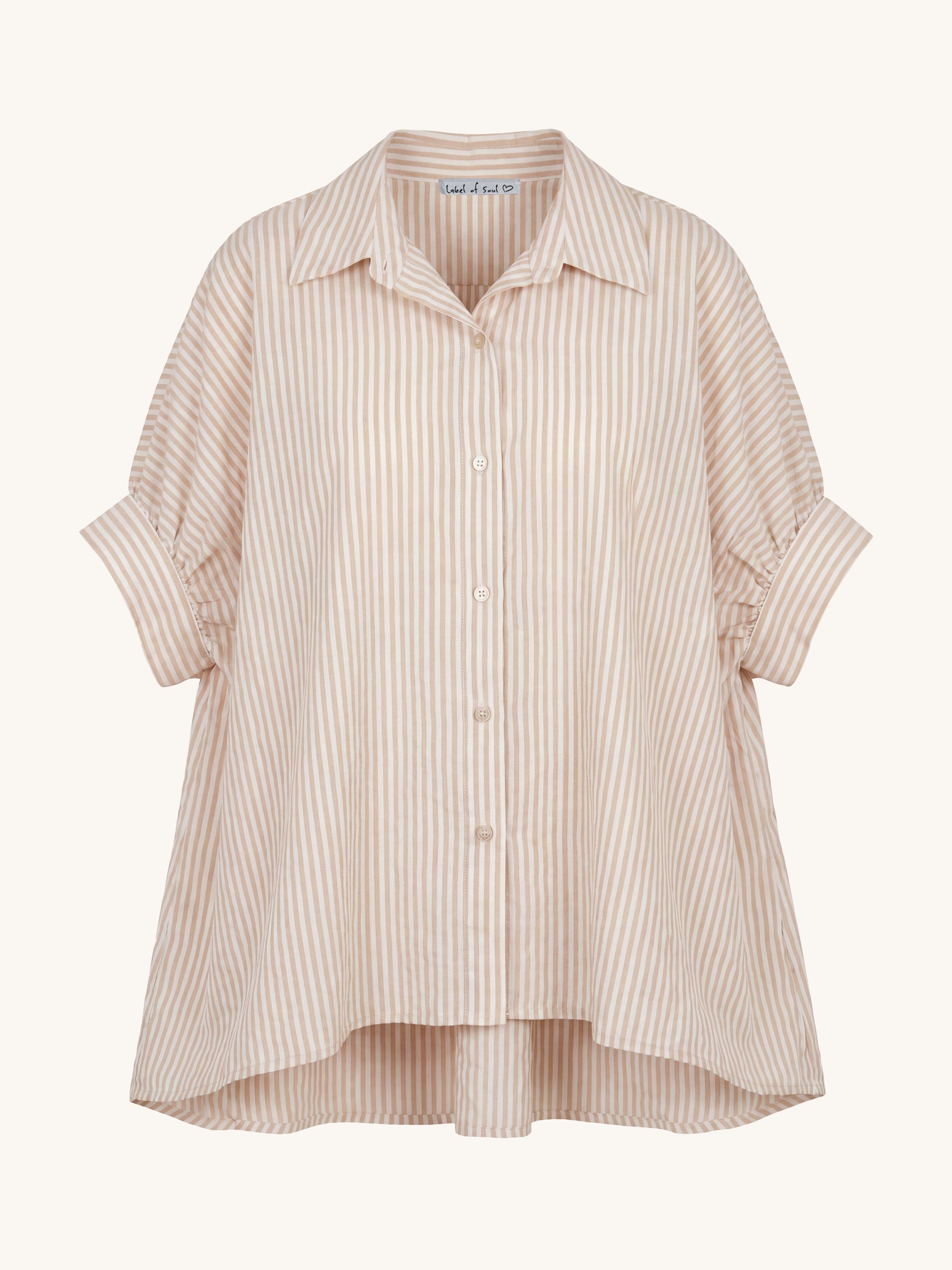 Leichte Vokuhila Oversize Kurzarm Bluse - Stripes Oatmeal