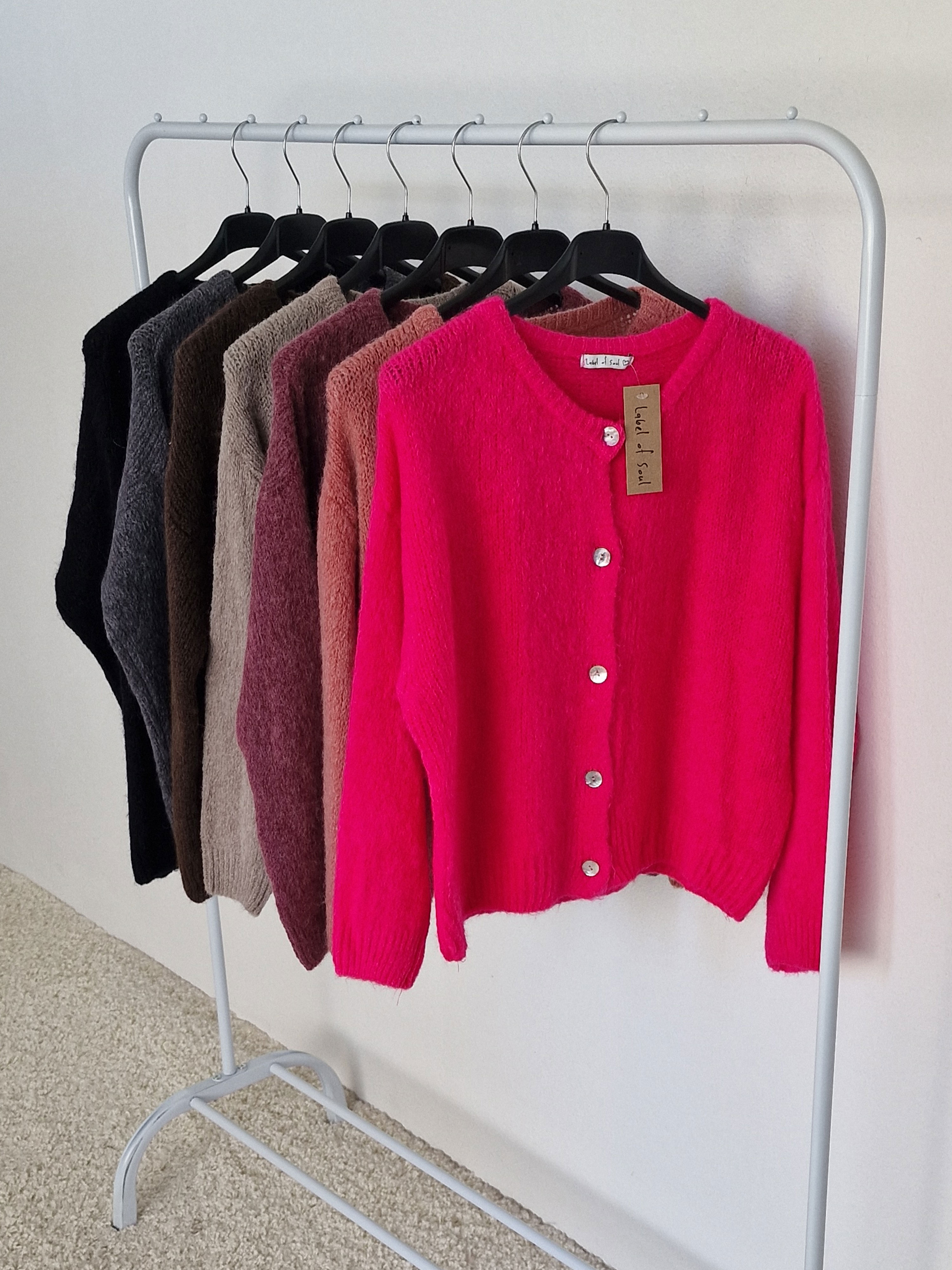Strickjacke mit Baby-Alpakawollanteil - Neon Pink Strickjacke mit Baby-Alpakawollanteil - Neon Pink