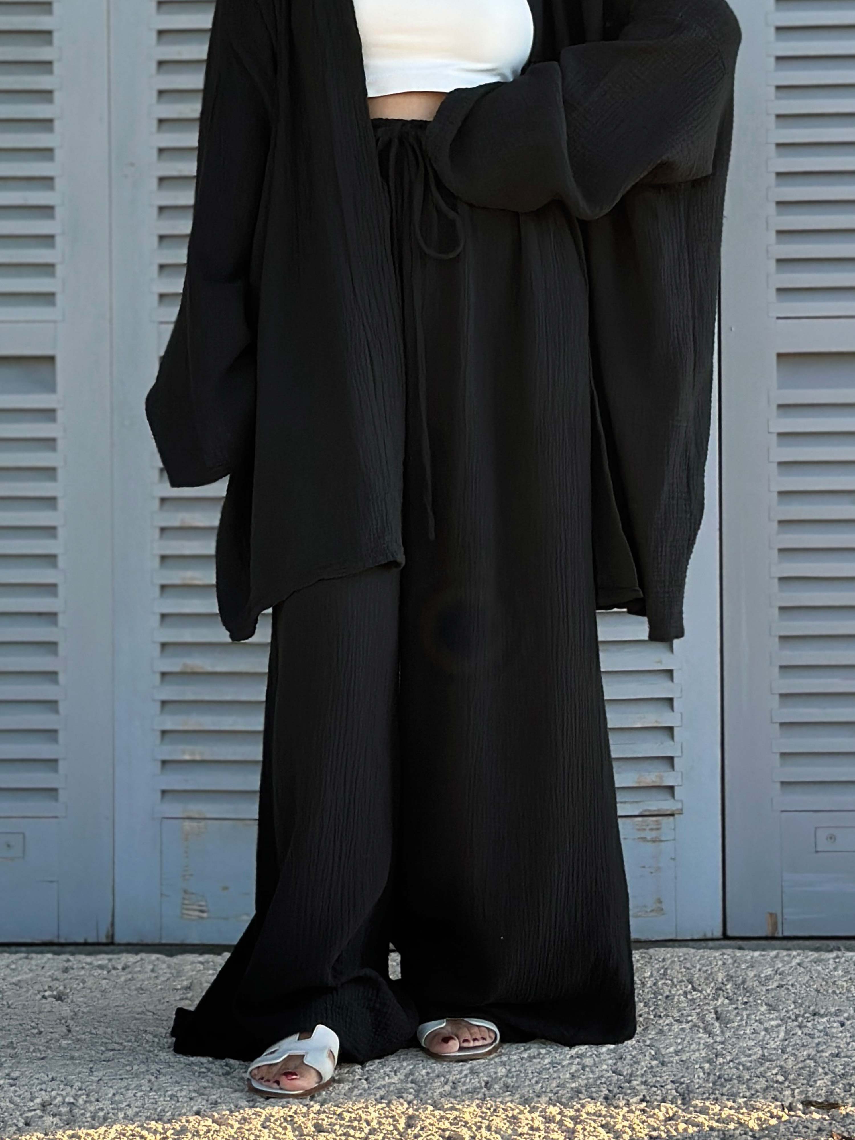 Musselin Palazzo Oversize Hose - NAMASTE - Schwarz
