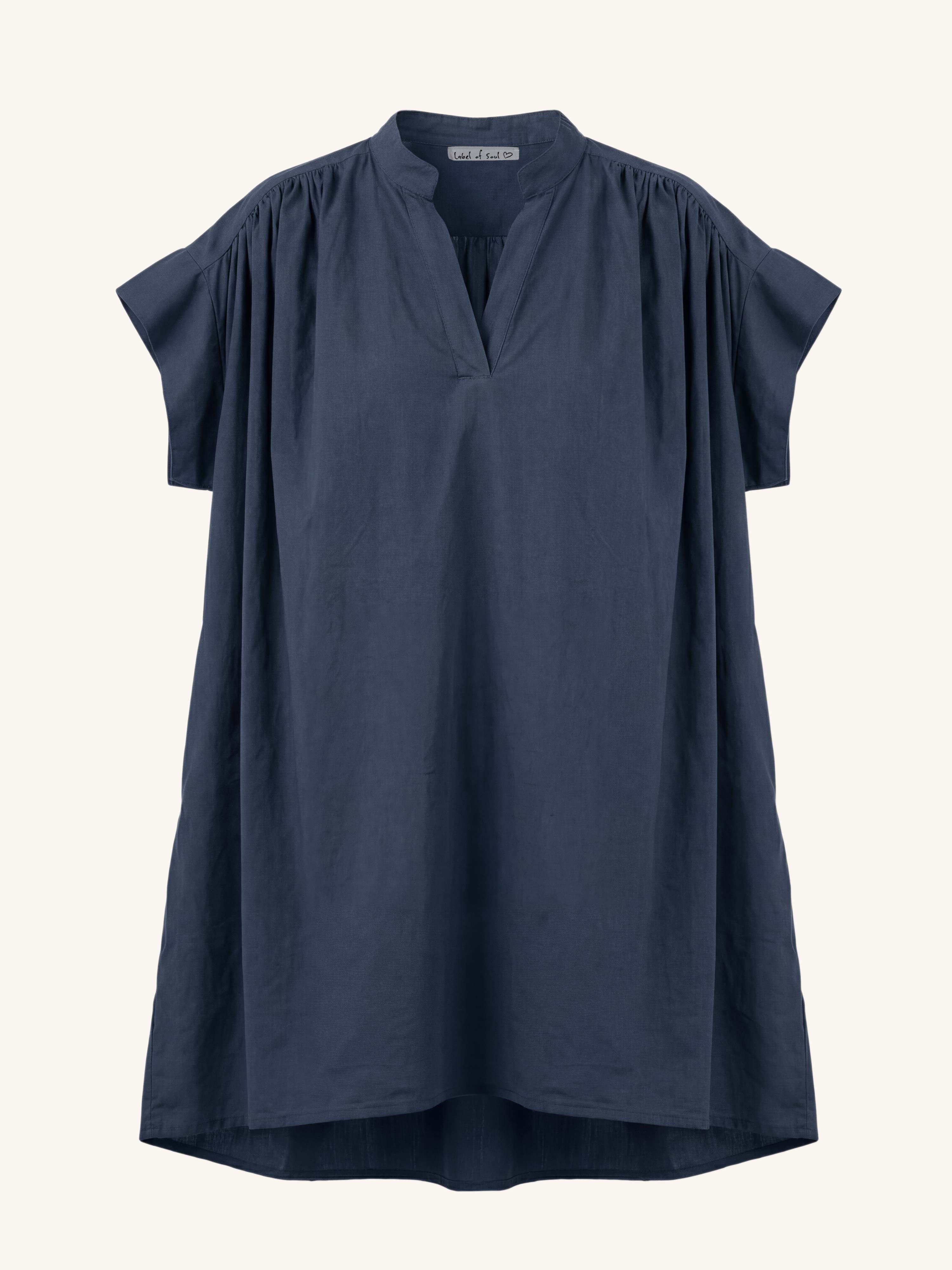 Cotton Vokuhila Oversize Tunika Midi mit Taschen - Navy