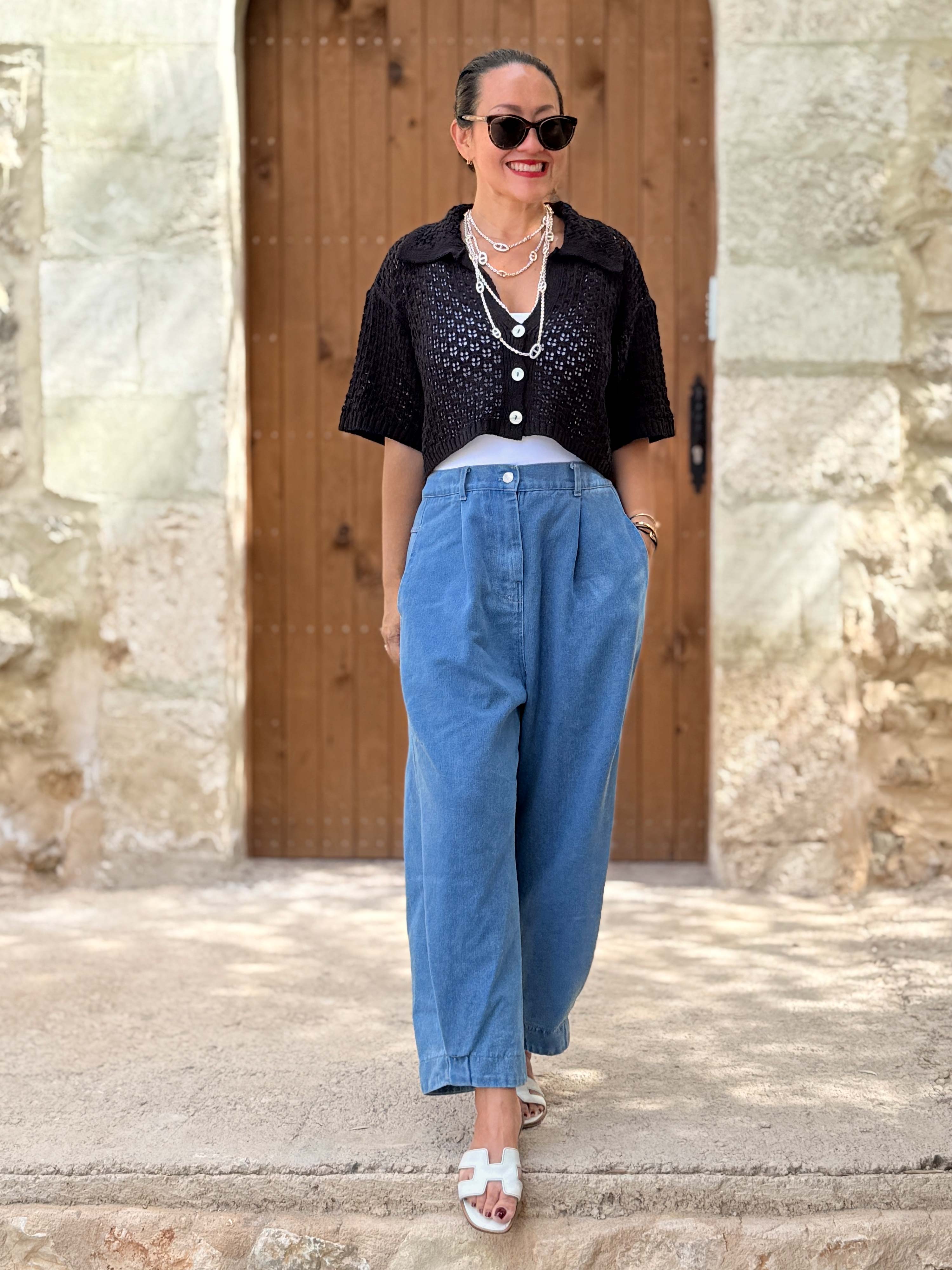 Cropped Häkel Cardigan - Schwarz