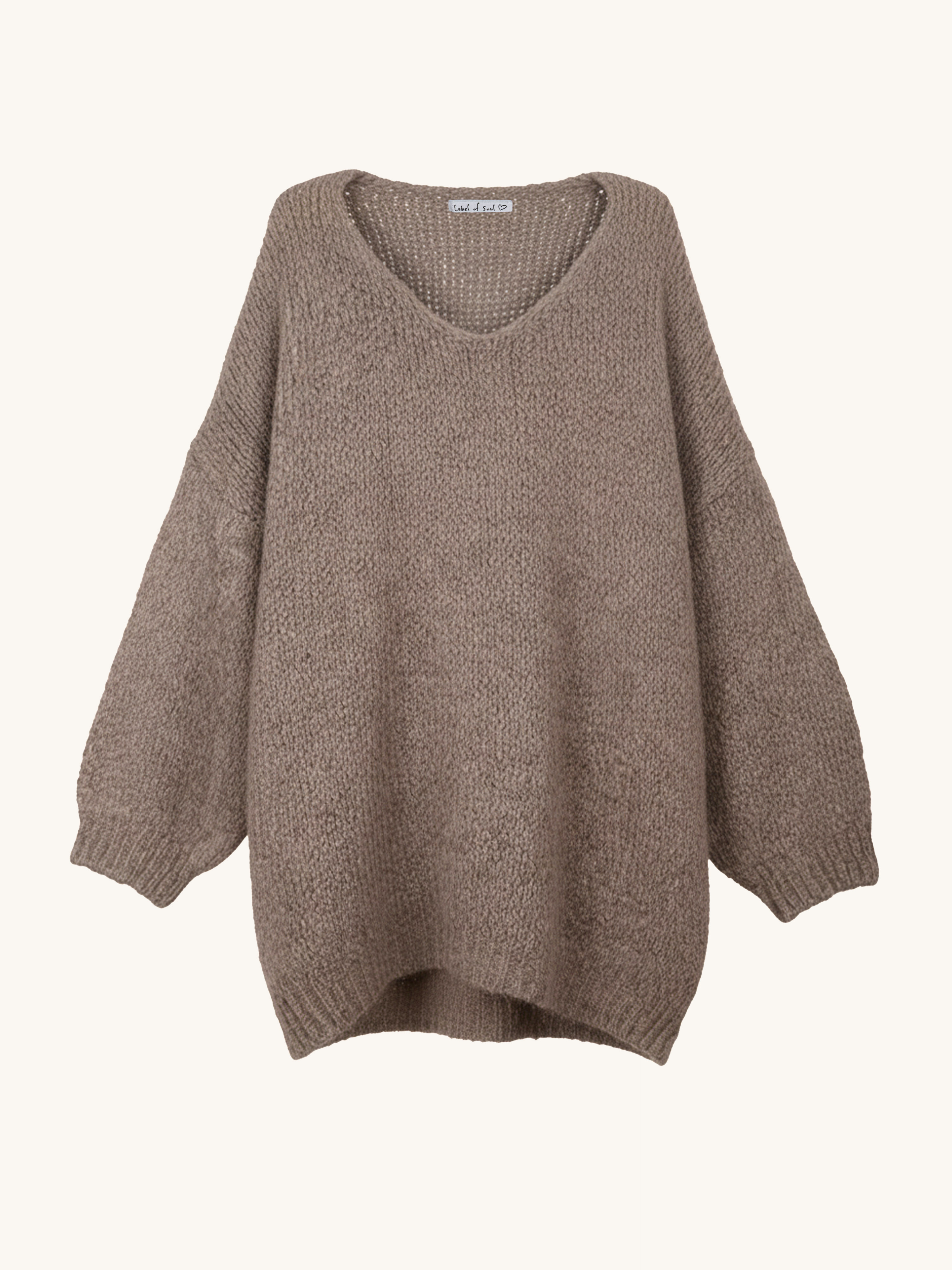Oversize Strickpullover mit V-Ausschnitt FLAUSCHI REGULAR - Taupe