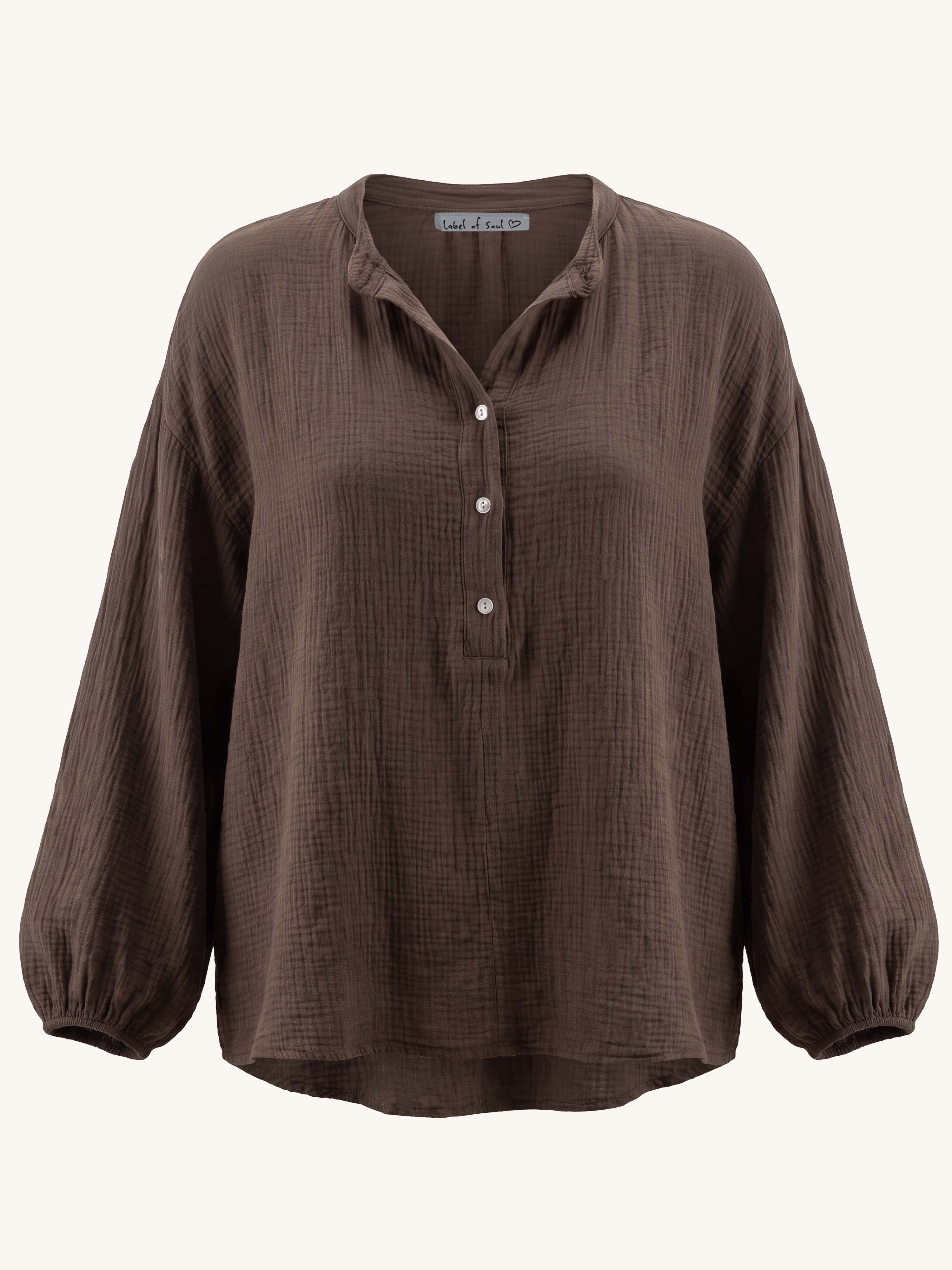 Musselin Vokuhila Oversize Bluse - Schoko