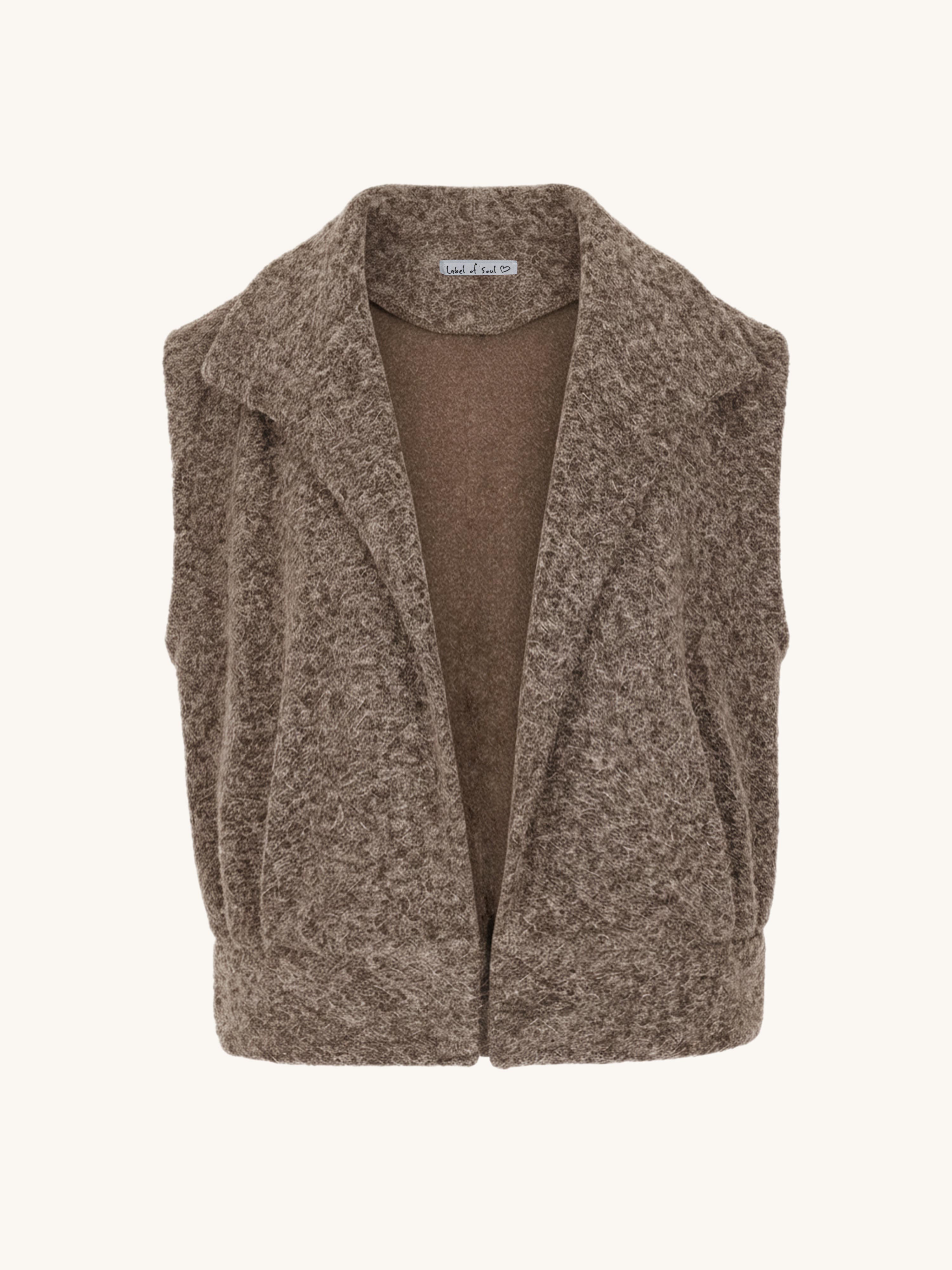 Oversize Bouclé Weste mit Kragen - HENRY - Coffee