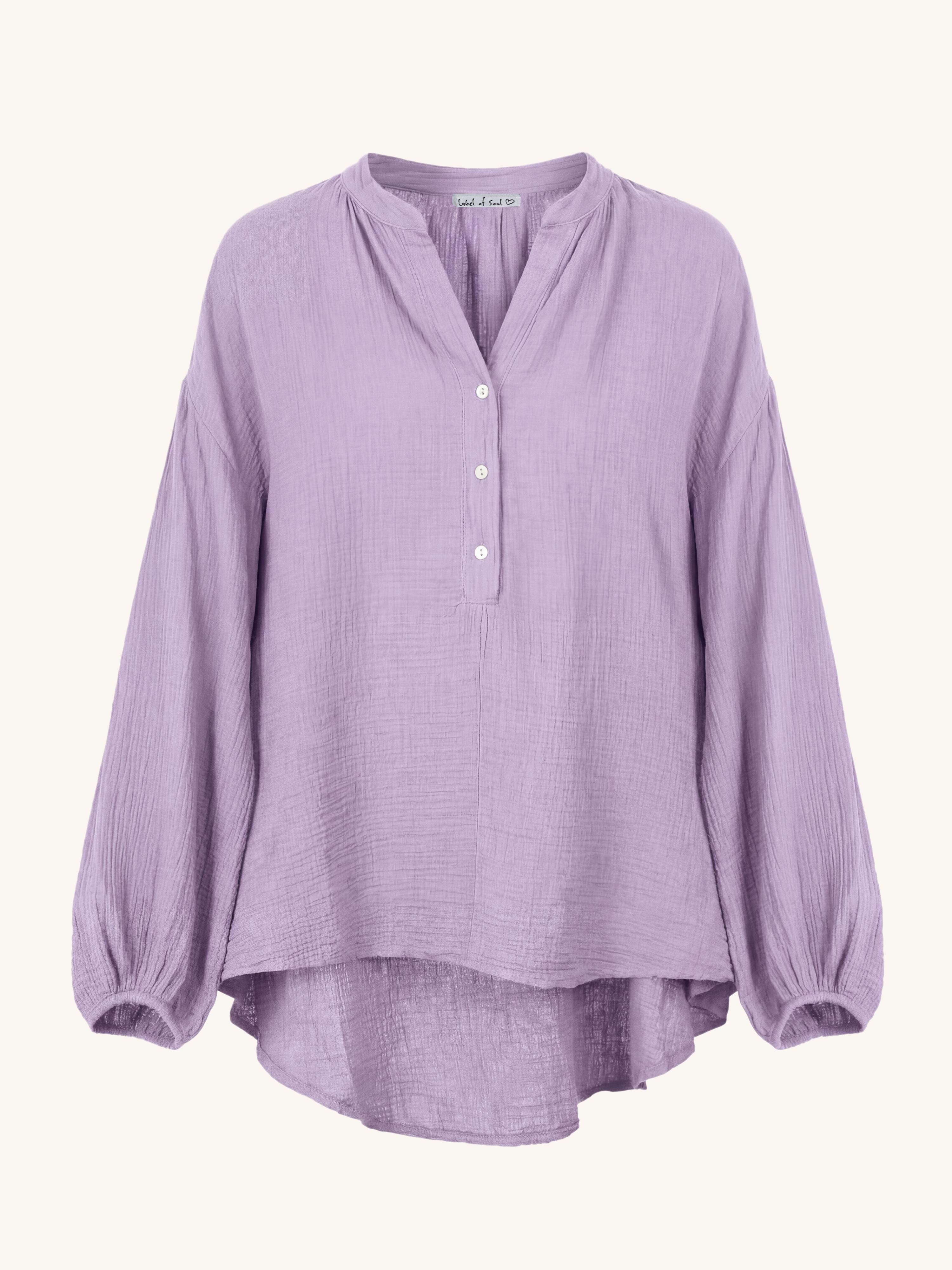 Musselin Vokuhila Oversize Bluse - Flieder