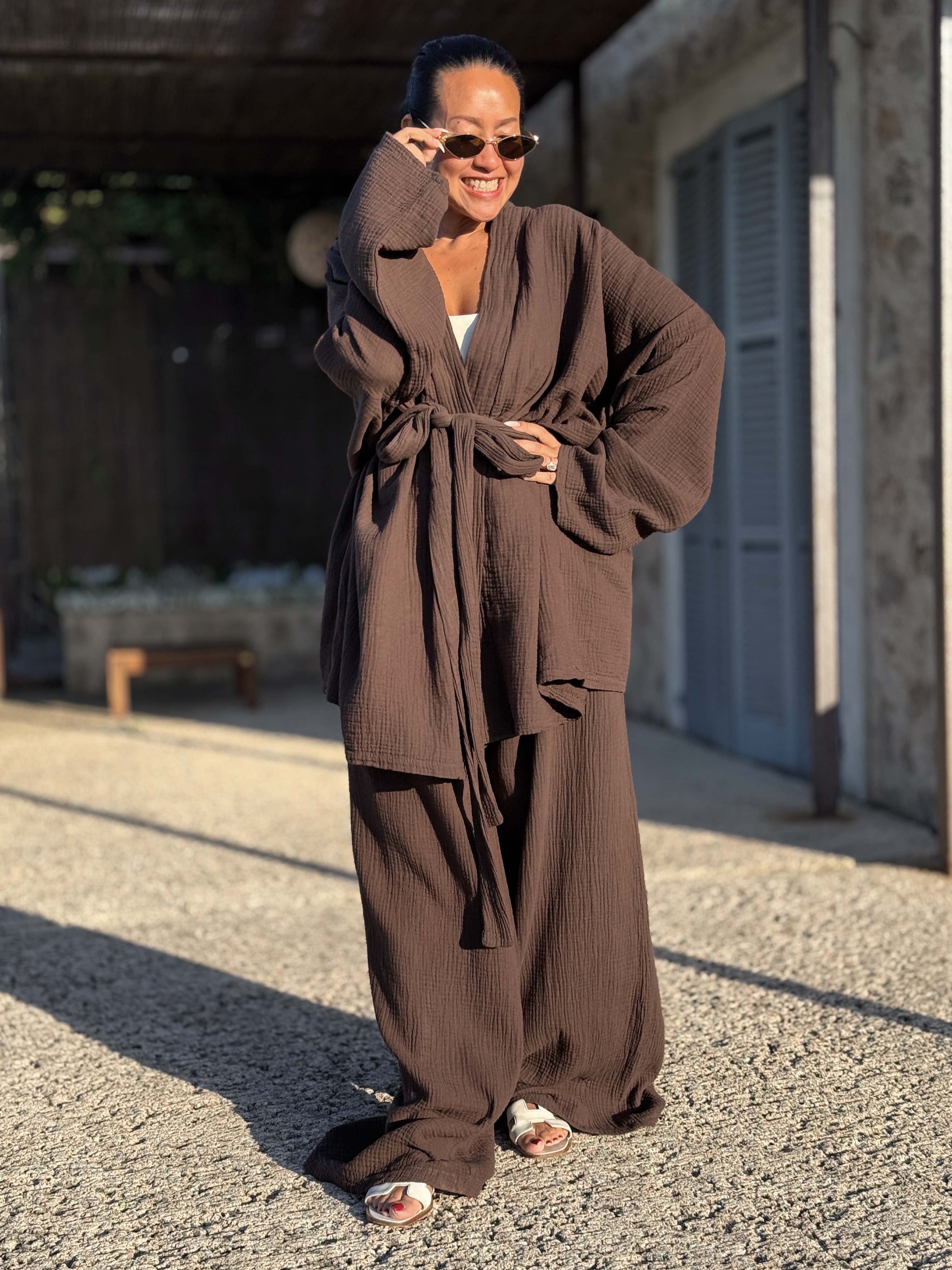 Musselin Wickel Kimono Jacke - NAMASTE - Schoko Musselin Wickel Kimono Jacke - NAMASTE - Schoko