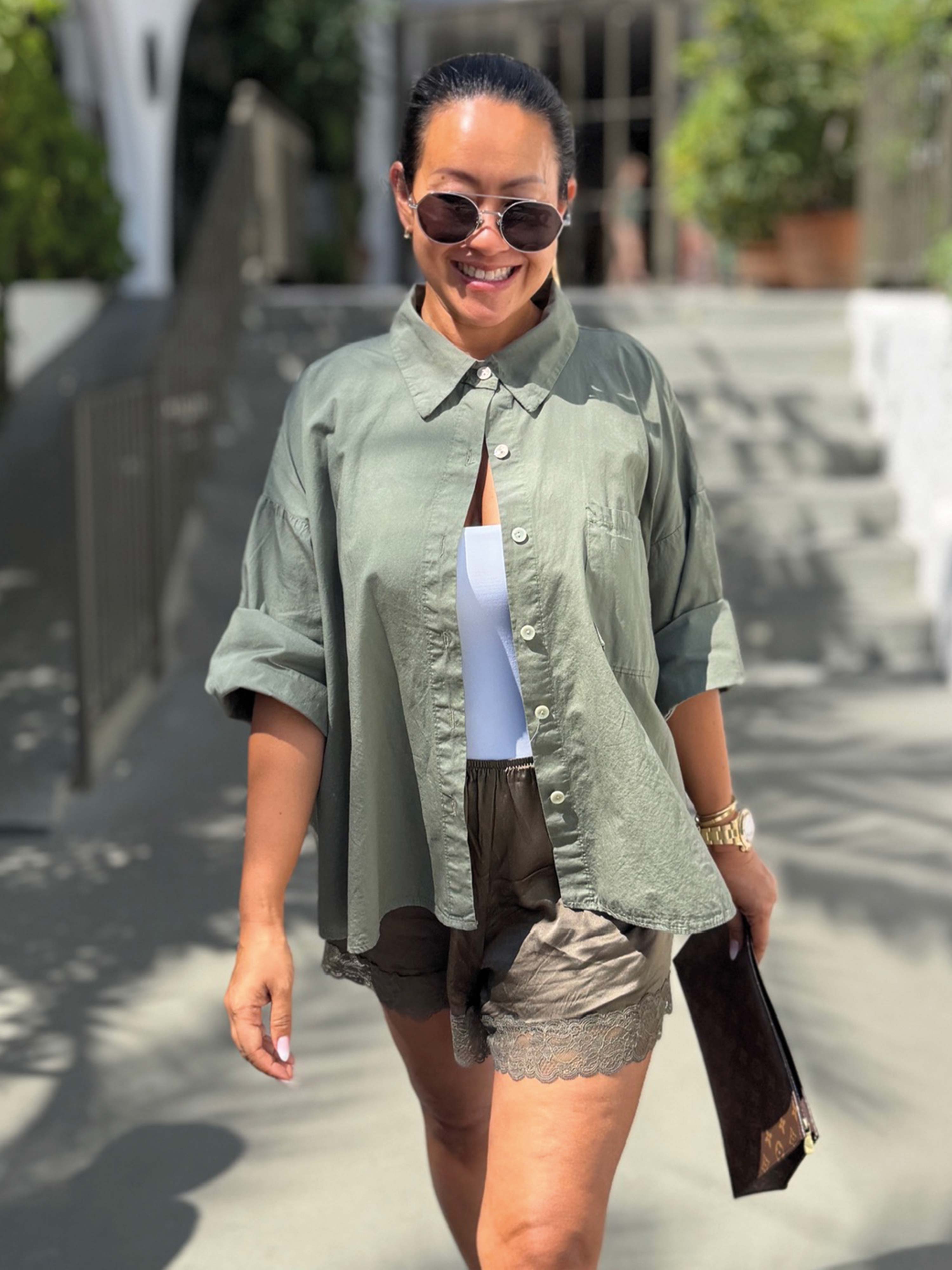 Basic Cotton Boxy Bluse - Matcha