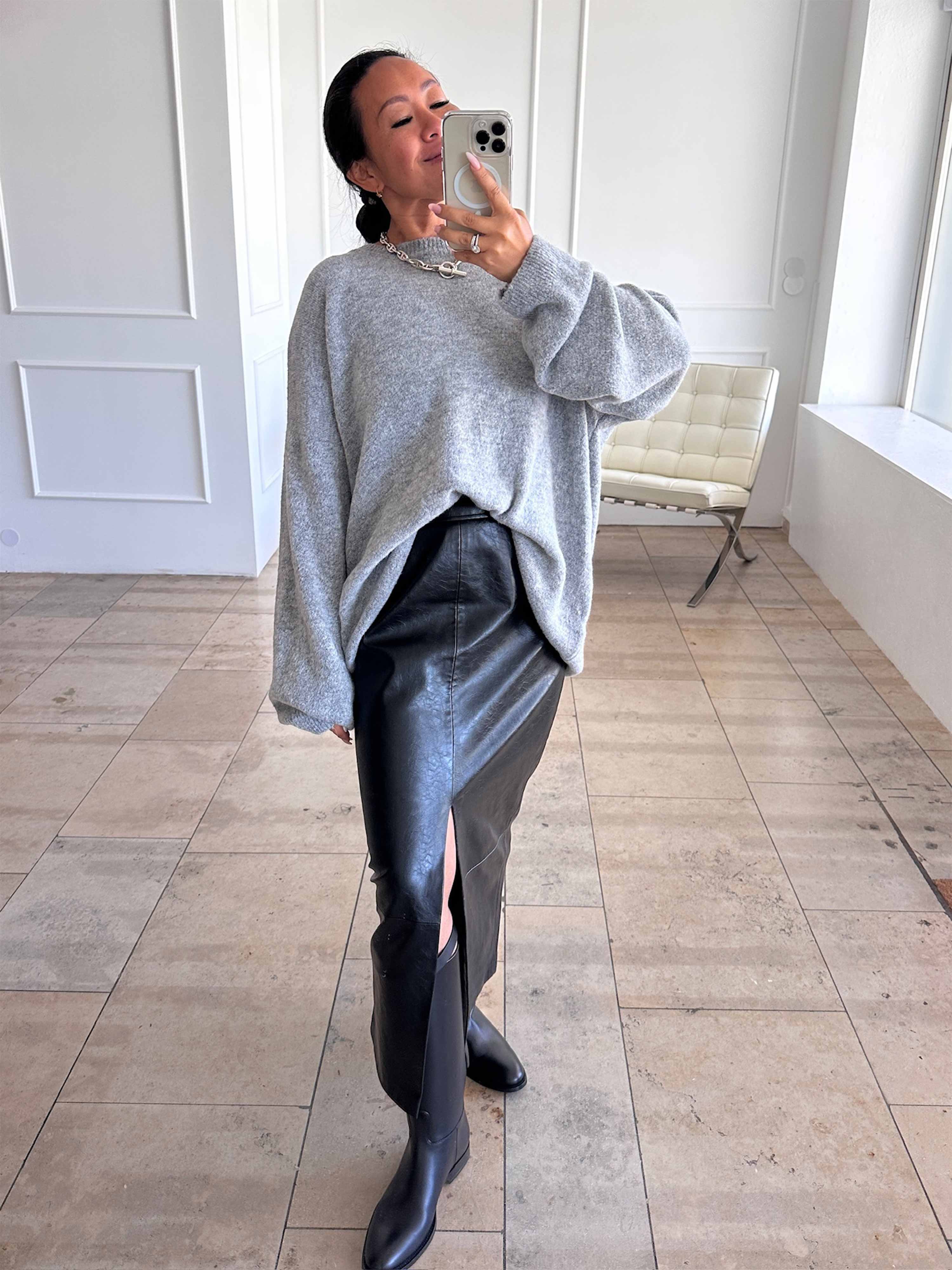 Feiner Rundhals Strickpullover mit Alpakawollanteil - Grau Feiner Rundhals Strickpullover mit Alpakawollanteil - Grau